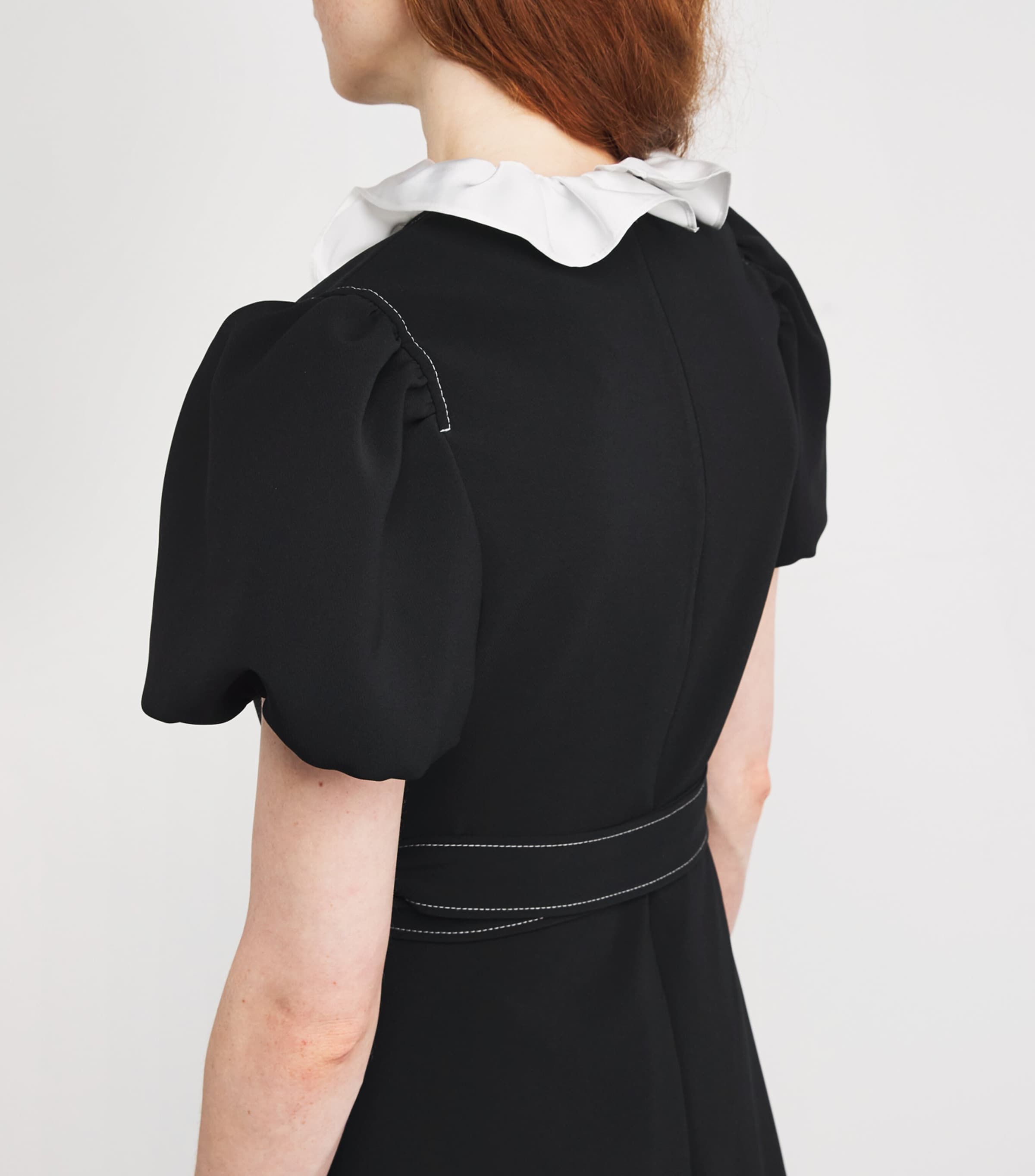 Belted Ruffle-Collar Mini Dress BLACK Image 4