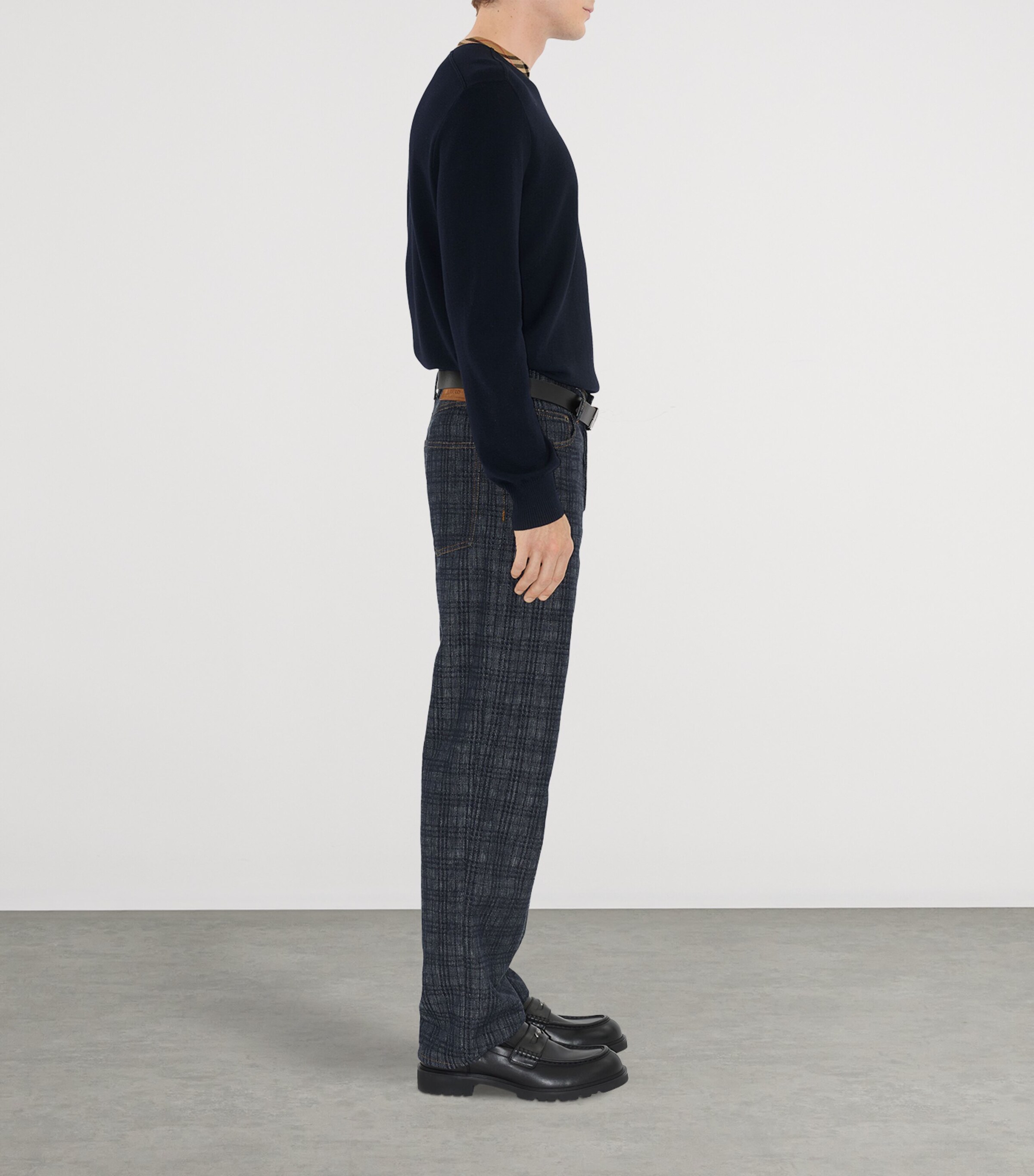 Wool Check-Trim Sweater BLACK Image 3
