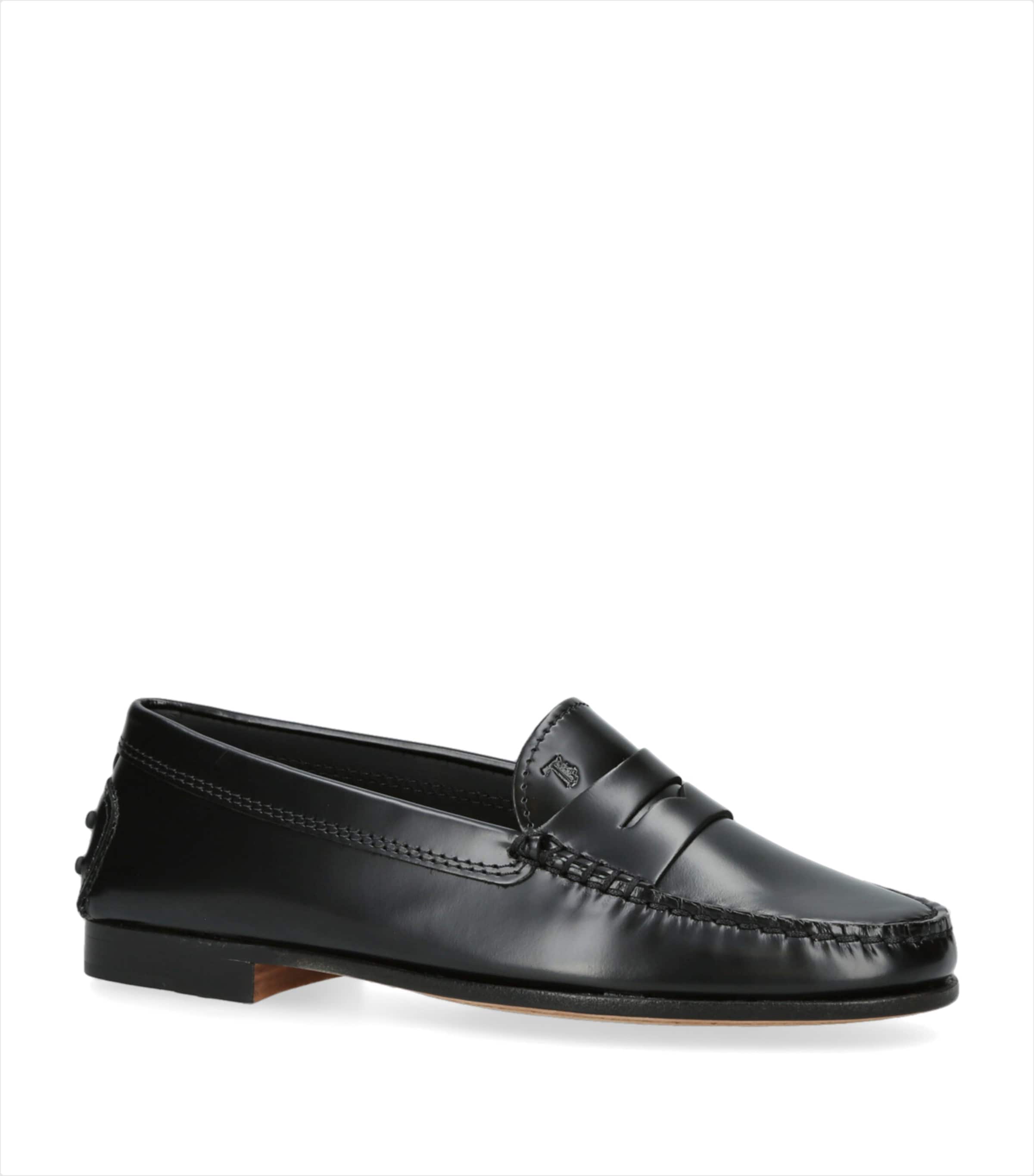 Leather Penny Loafers BLACK Image 3
