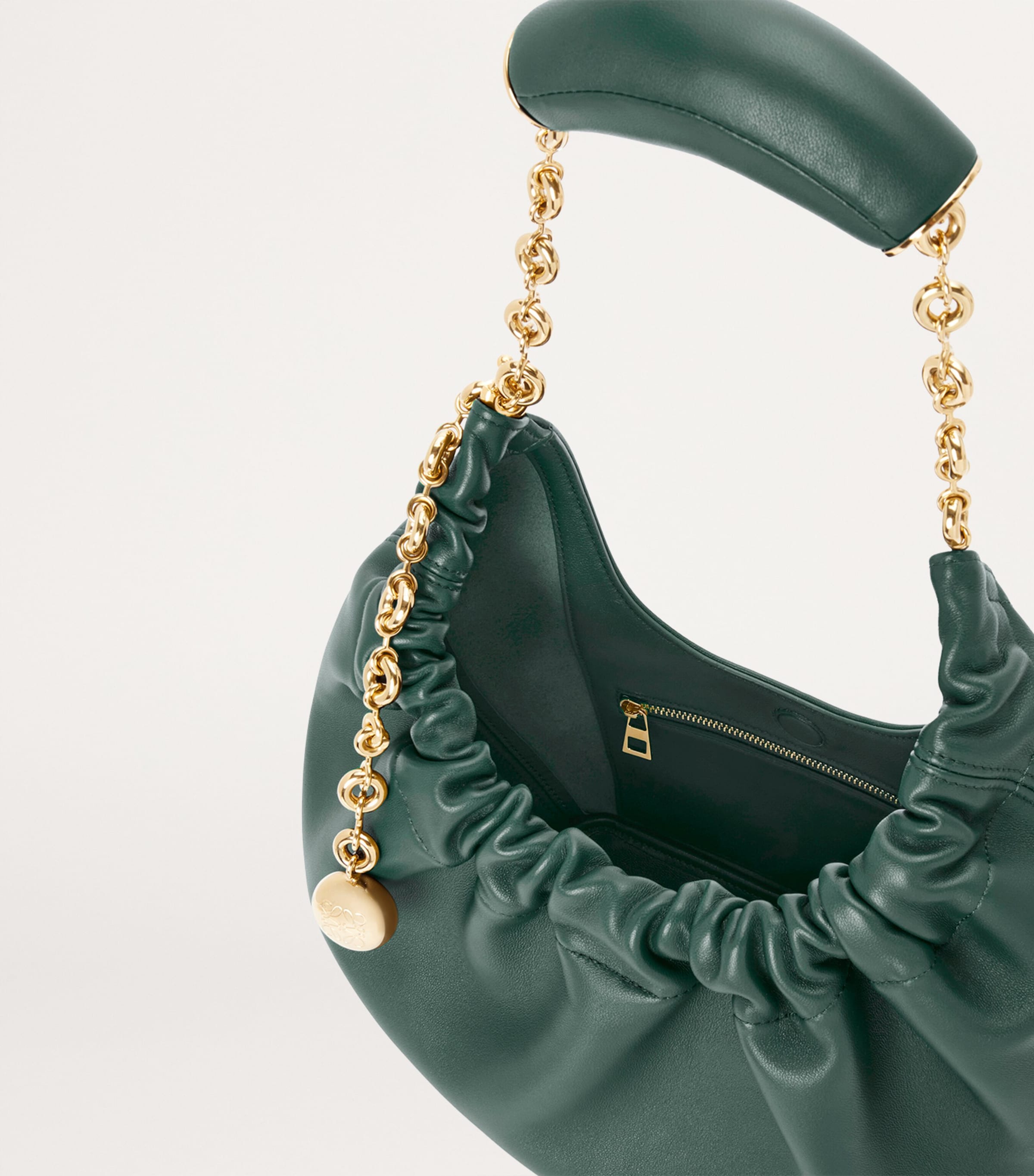 Small Leather Squeeze Top-Handle Bag VETIVER Image 6