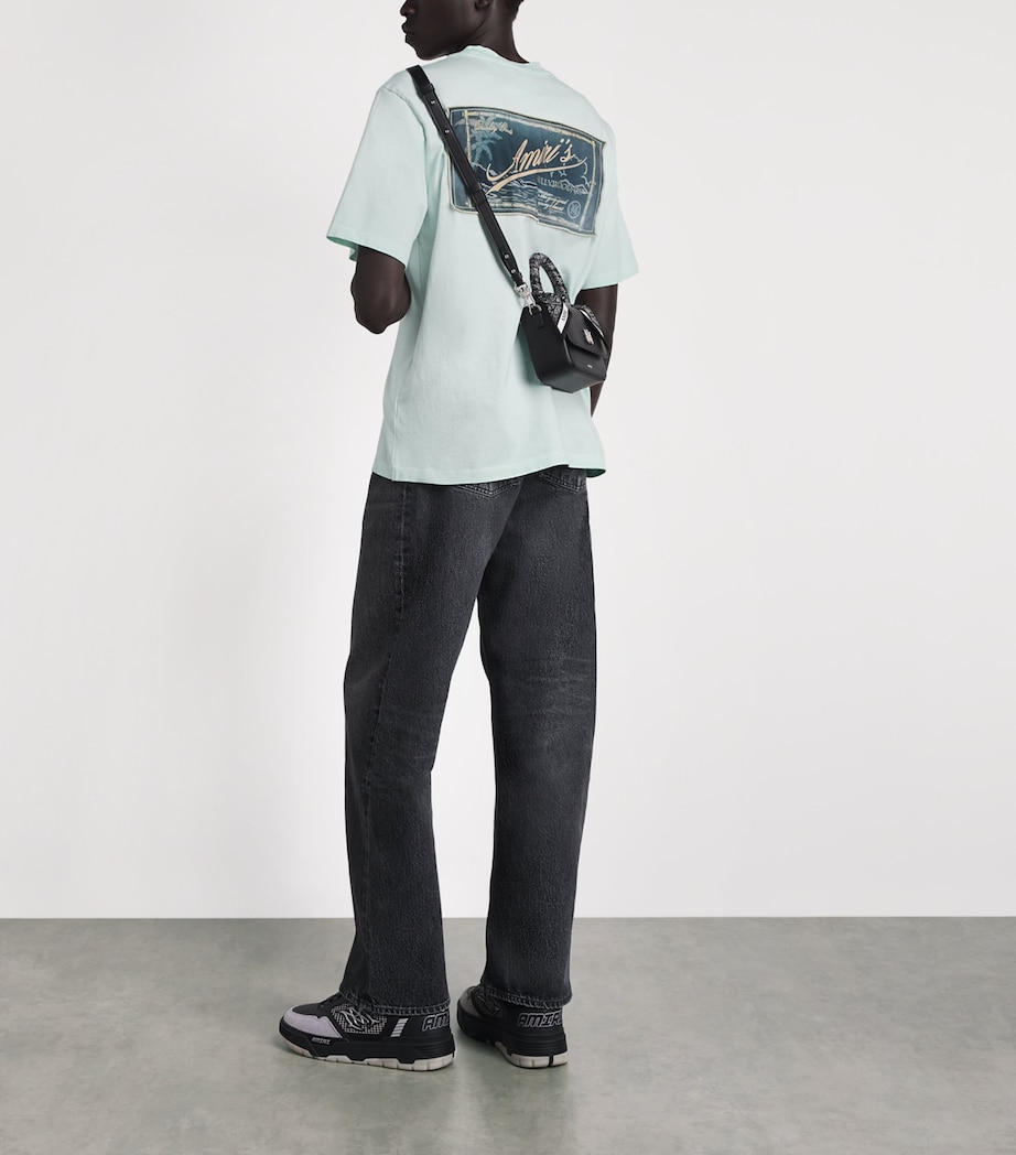 AMIRI Mens Cotton Quality Goods Patch T-Shirt Powder Teal Image 2