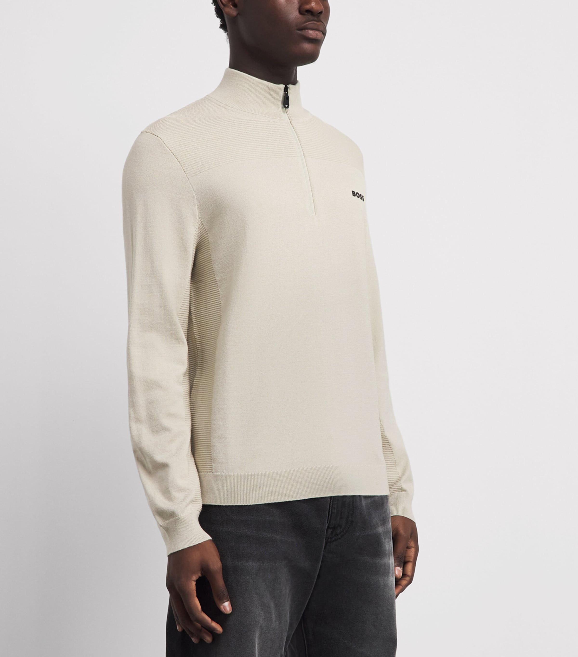 BOSS Mens Ribbed Logo Quarter-Zip Sweater Light Image 4