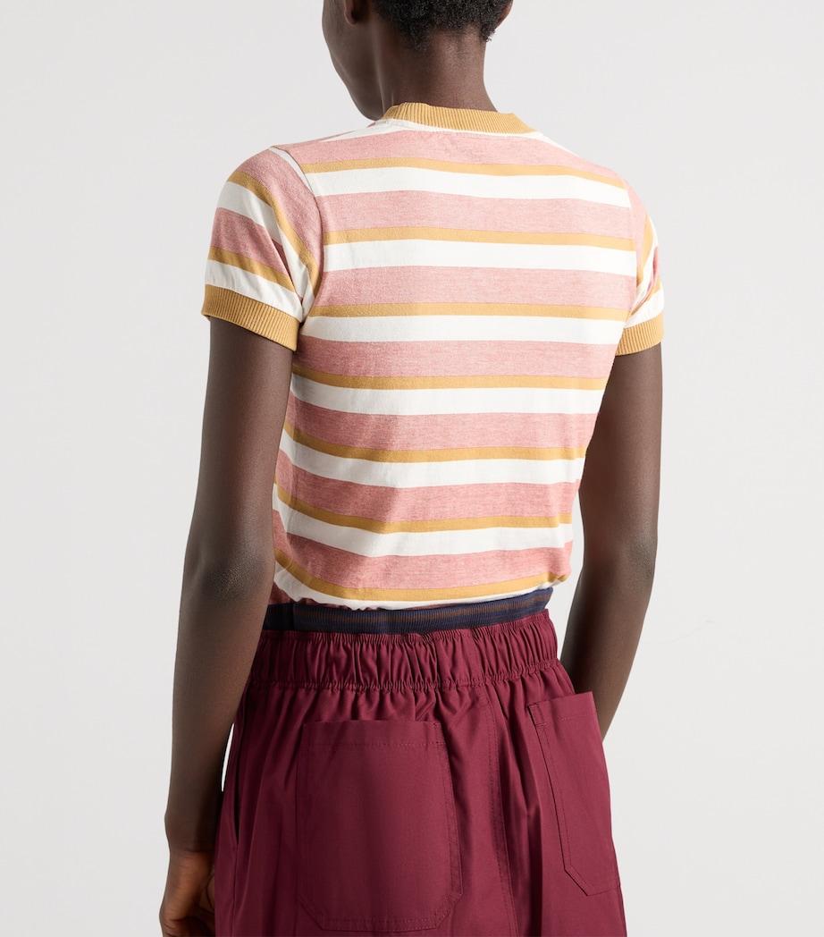 Prada Womens Cotton Bayadere Stripe T-Shirt Orange Image 4