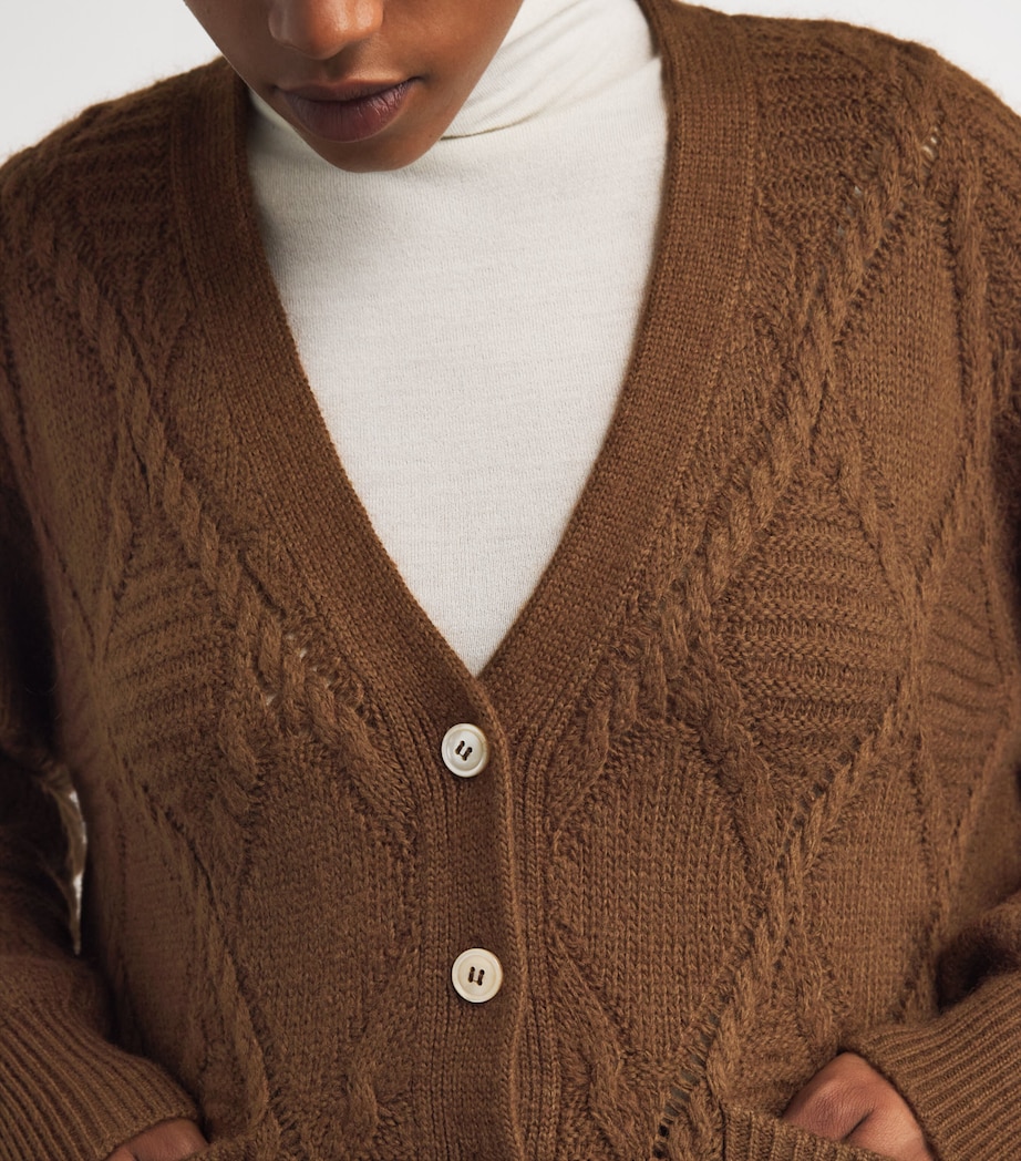 Rope Knit V-Neck Cardigan BROWN Image 6