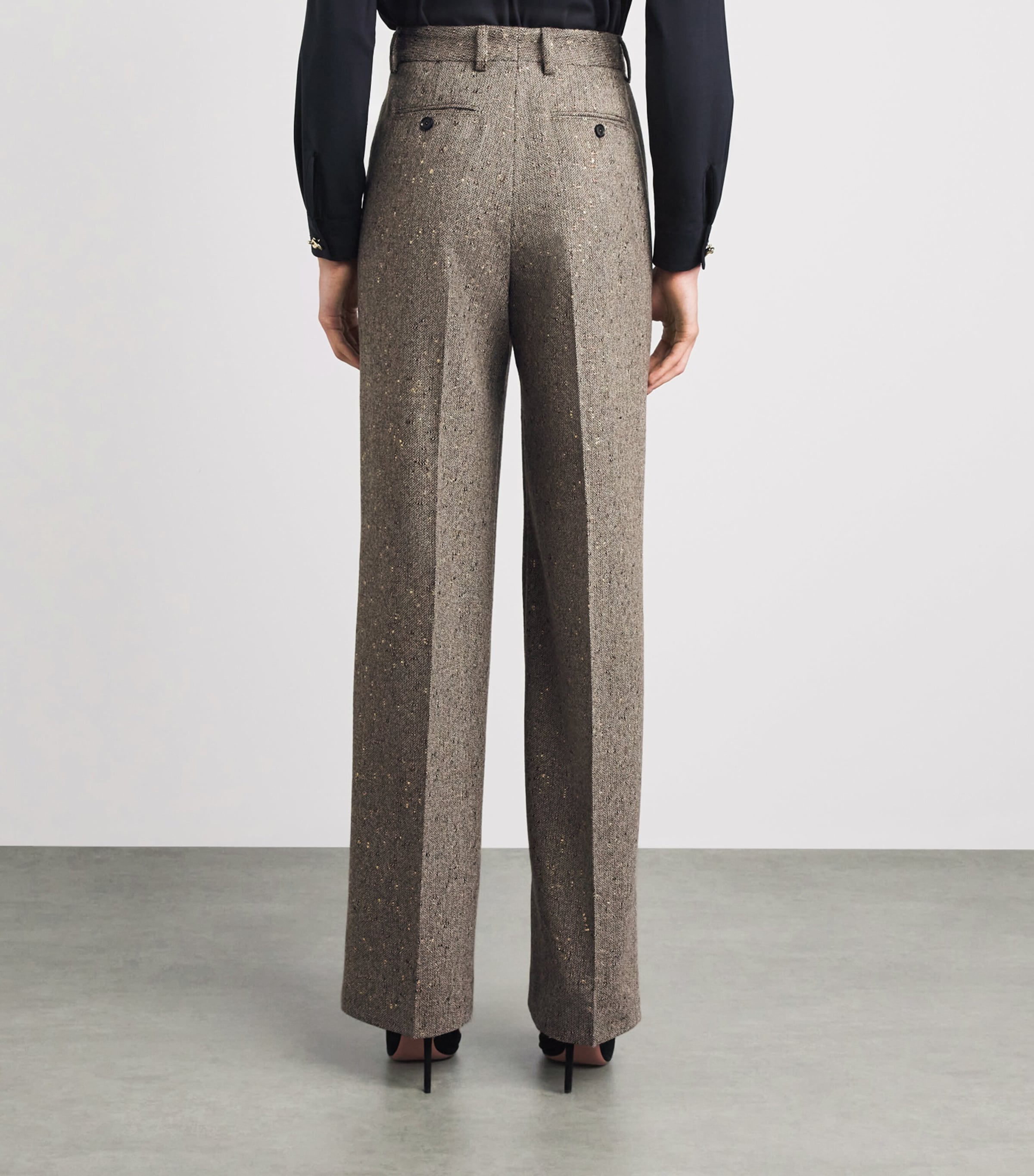 Kiton Womens Virgin Wool-Blend Wide-Leg Trousers Light Brown Tweed Image 5