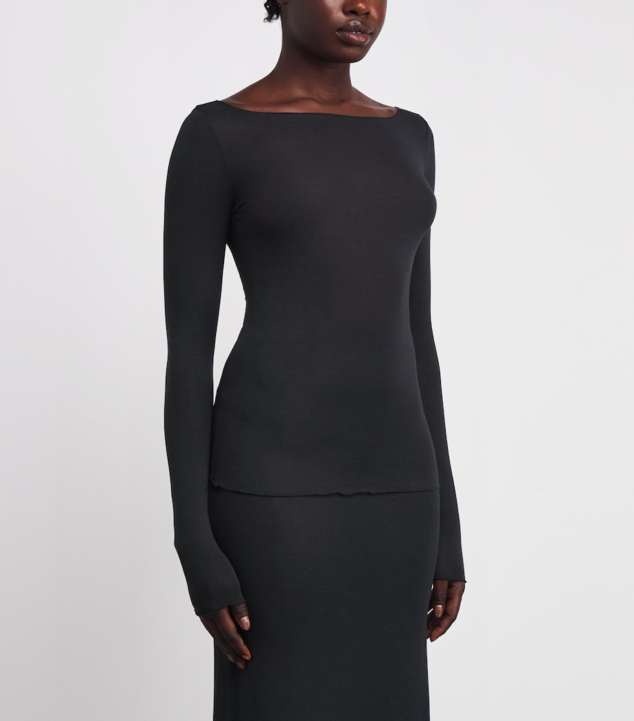 Sheer Modal Boat-Neck T-Shirt ONYX Image 3