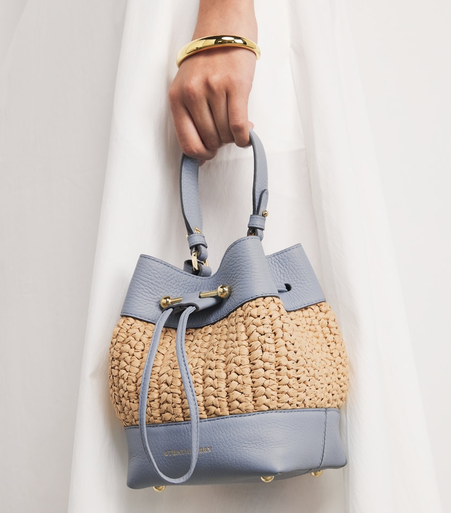 Leather-Raffia Osette Top-Handle Bag DUSKY BLUE Image 2
