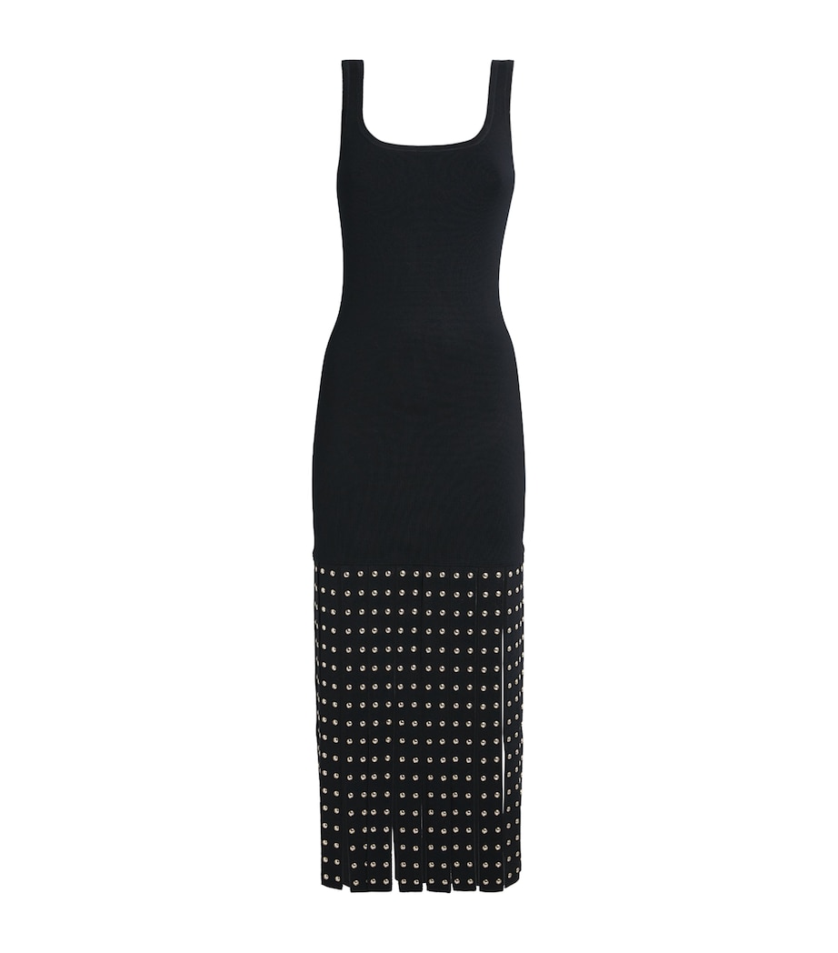 Sandro Paris Womens Knitted Fringe Midi Dress Black Image 1