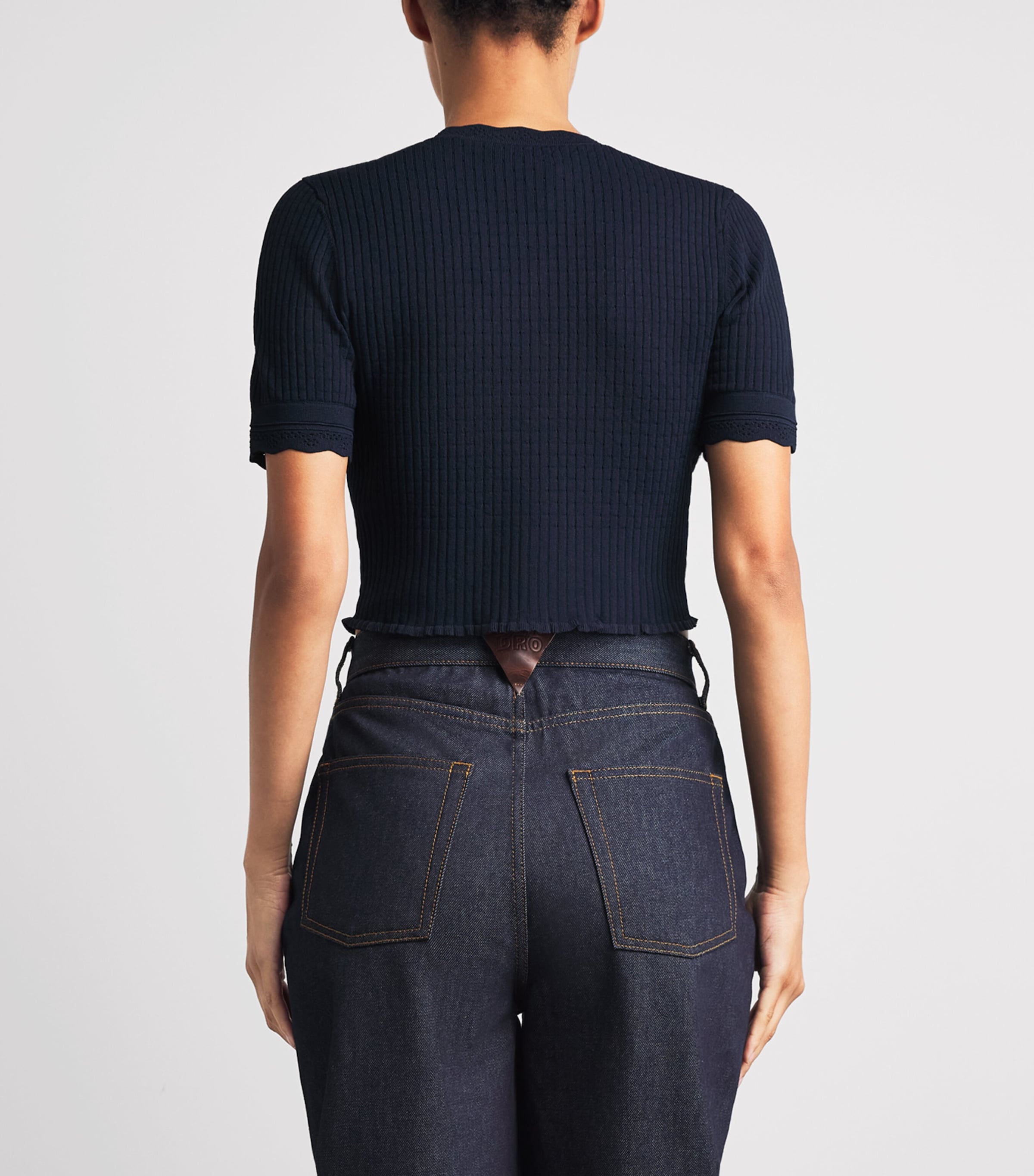 Sandro Paris Womens Rib-Knit Cropped Cardigan Navy Blue Image 5