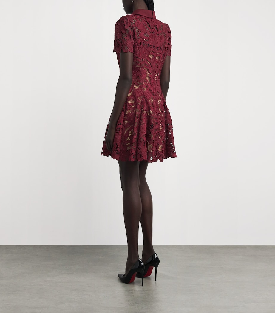 Self-Portrait Womens Lace Floral Mini Dress Burgundy Image 4