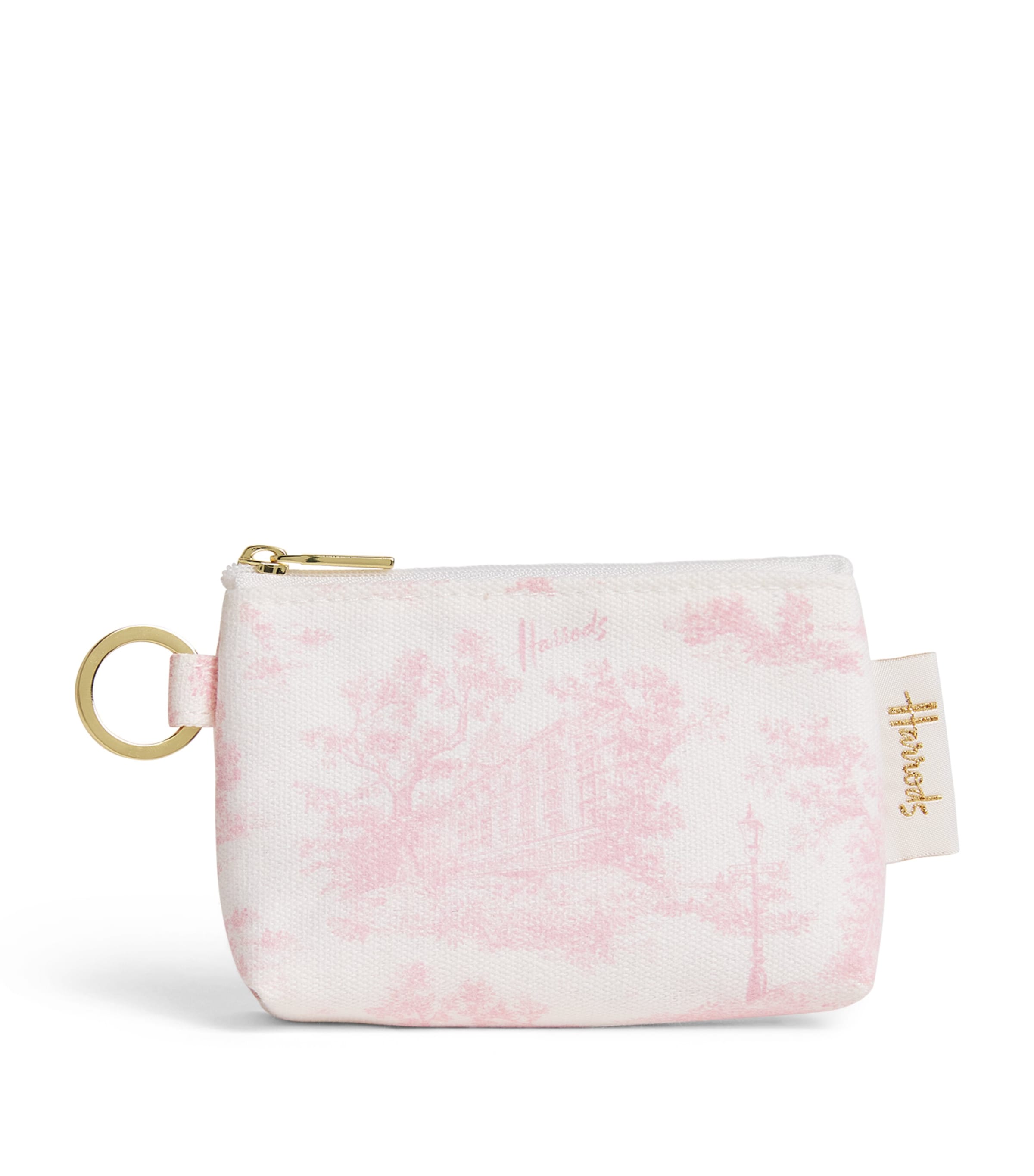 Harrods Cotton Toile Keyring Coin Purse In Pink