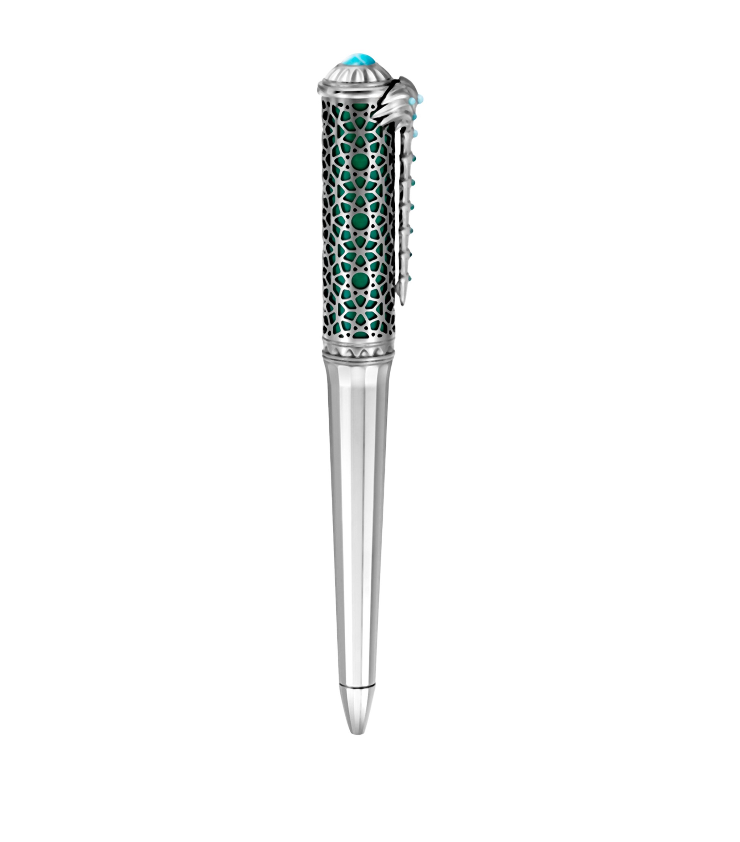 Cartier Sterling Silver, Turquoise and Mother-Of-Pearl Palm Tree Ballpoint Pen Turquoise & Silver Image 1