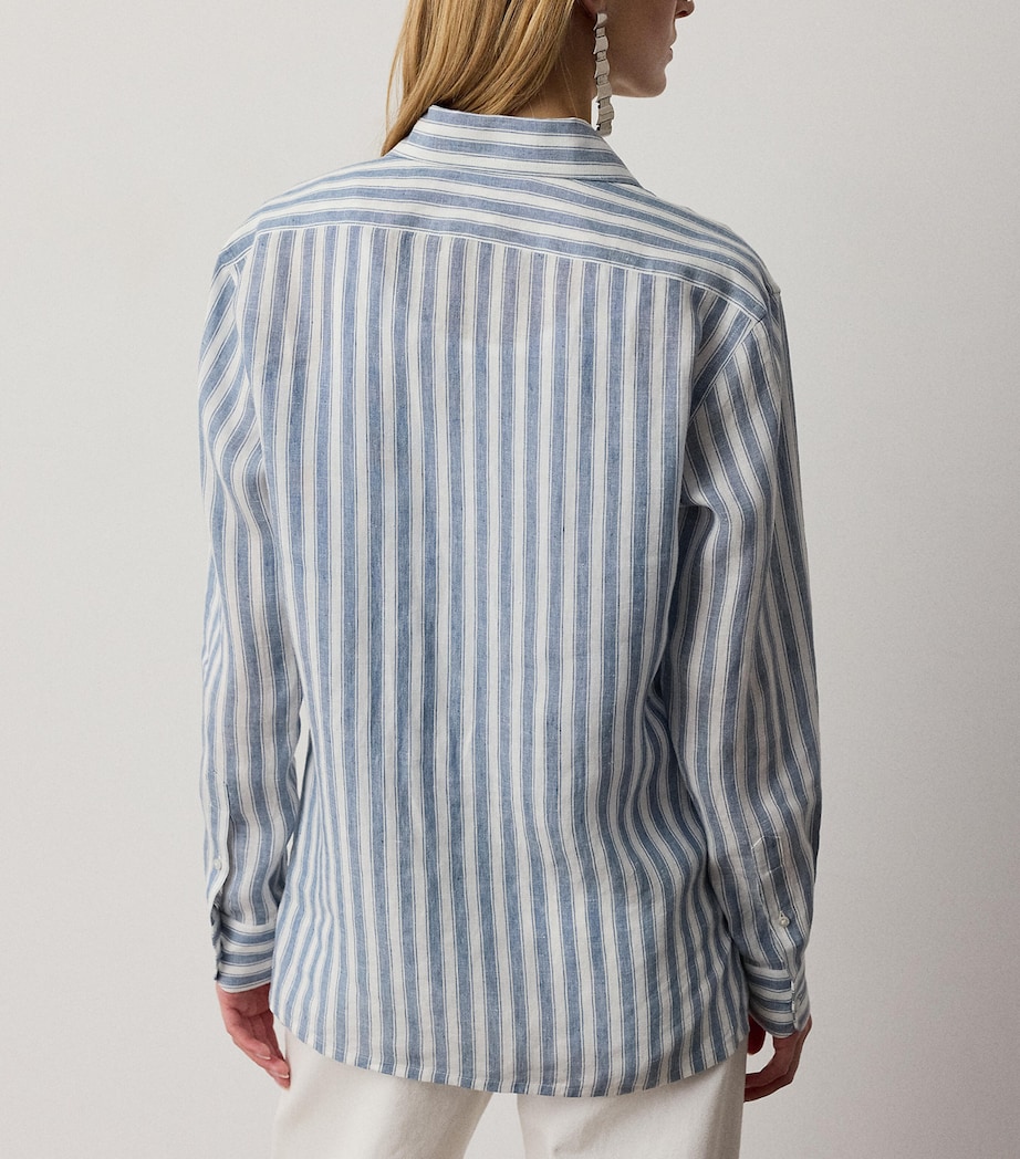 Ralph Lauren Collection Womens Linen Capri Shirt Chambray Blue/cream Image 4