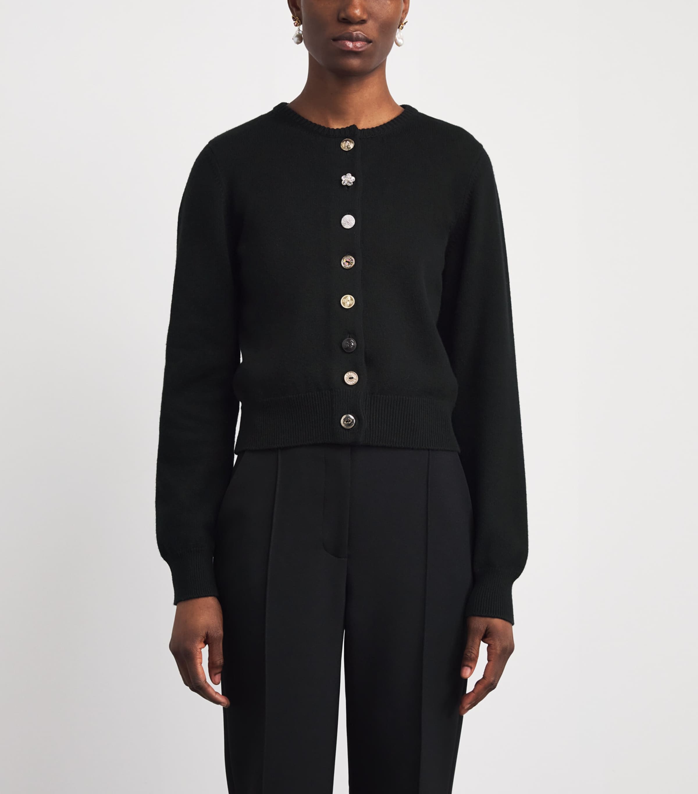 Barrie Womens Cotton-Cashmere Mismatched Cardigan Black Image 4