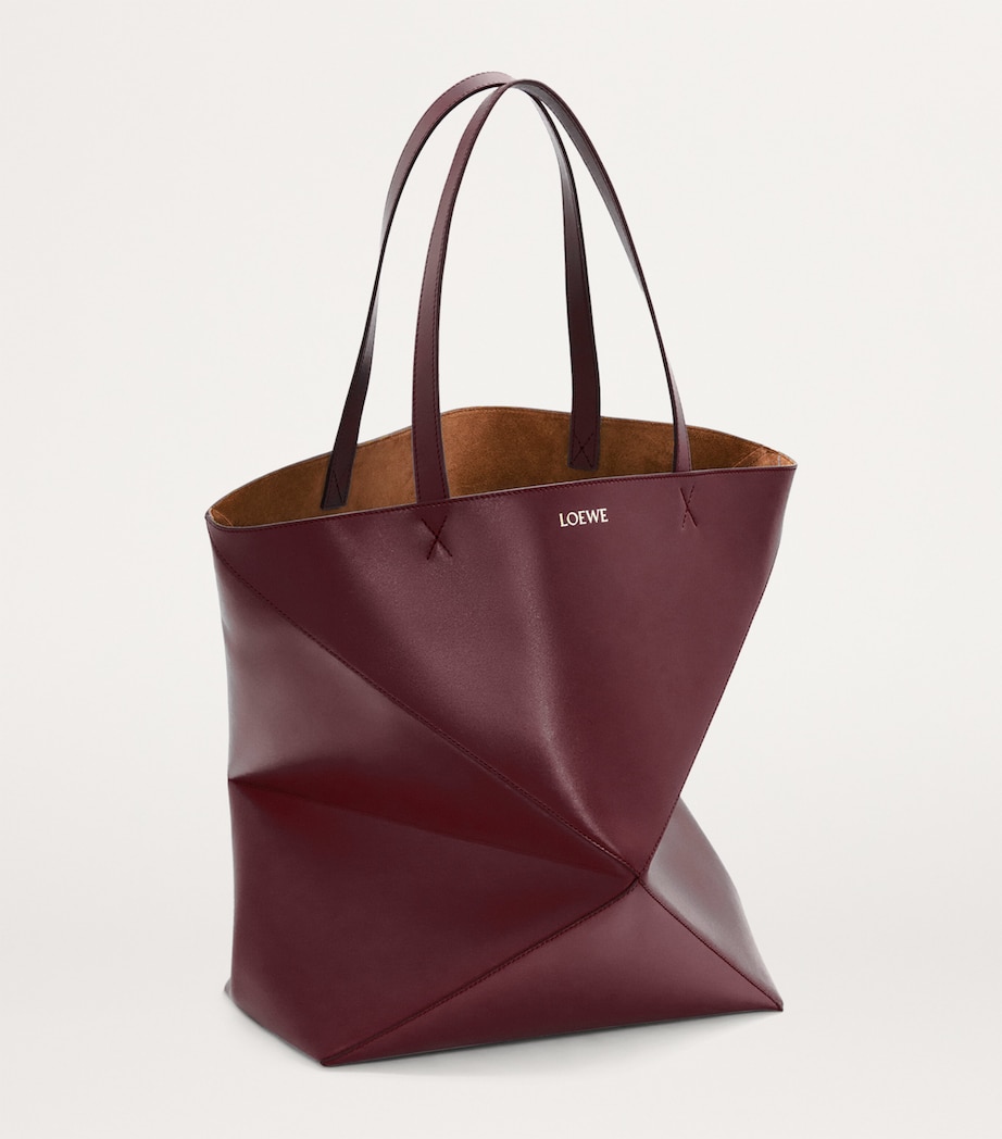 LOEWE Mens XL Leather Puzzle Fold Tote Bag Dark Burgundy Image 2