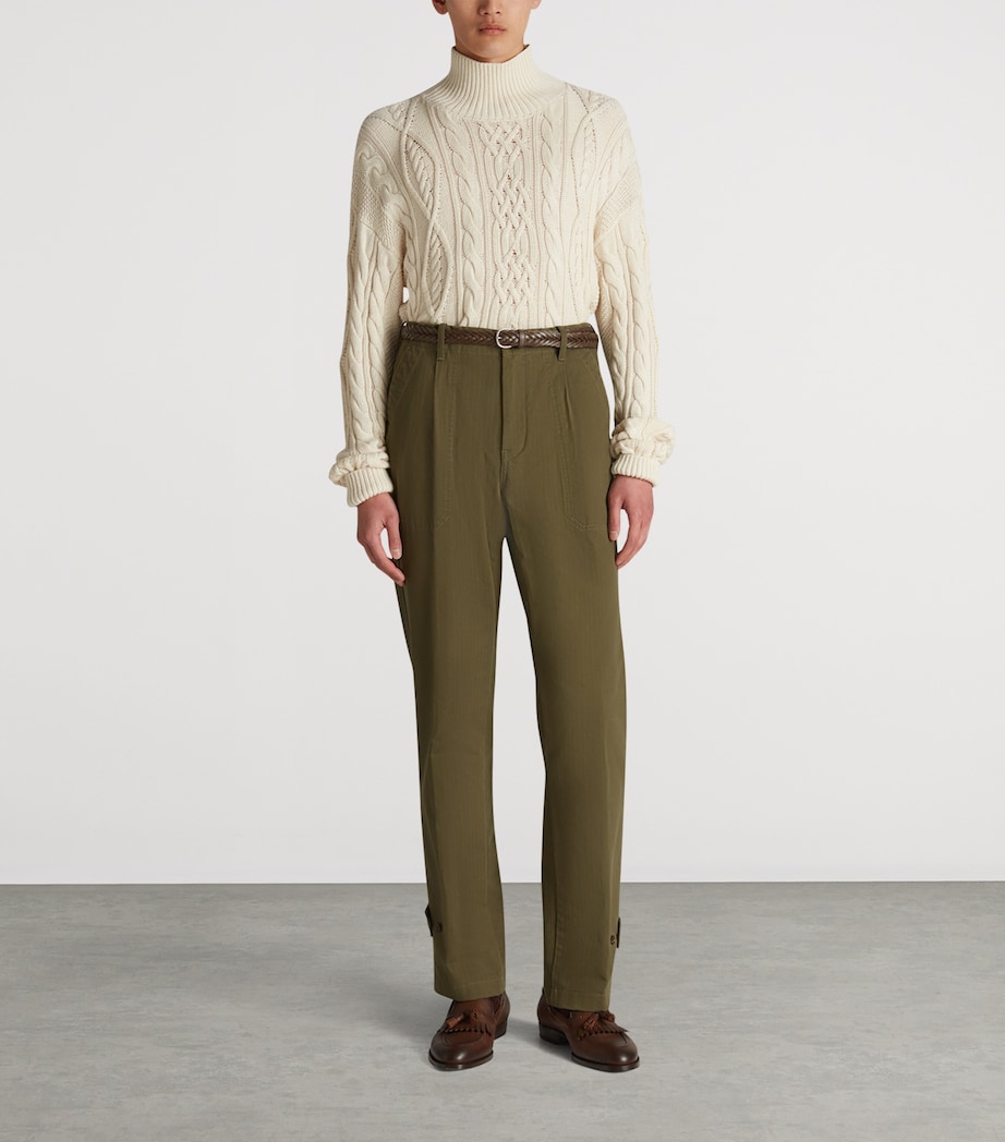 Cotton Micro-Herringbone Single-Pleat Tapered Chinos 312OLIVE Image 2