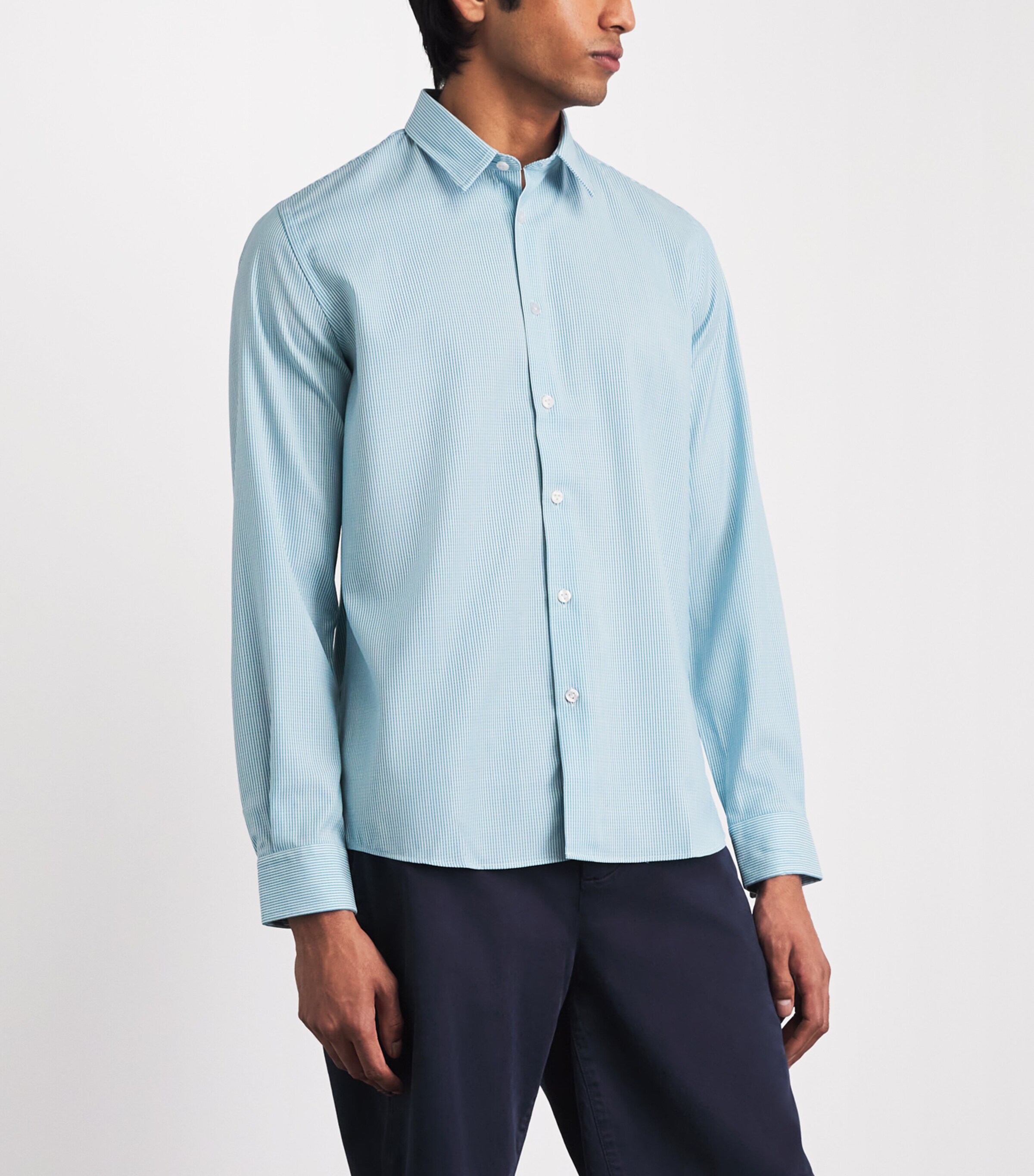 Vilebrequin Mens Wool-Blend Rayures Shirt Topaze Bleue Image 4