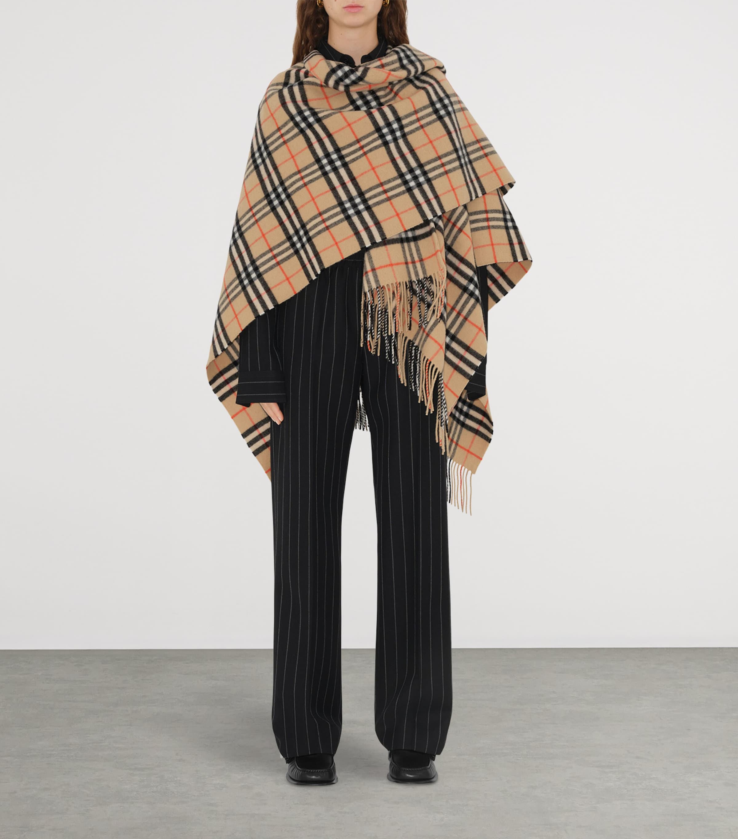 Wool-Cashmere Check Cape SAND Image 2