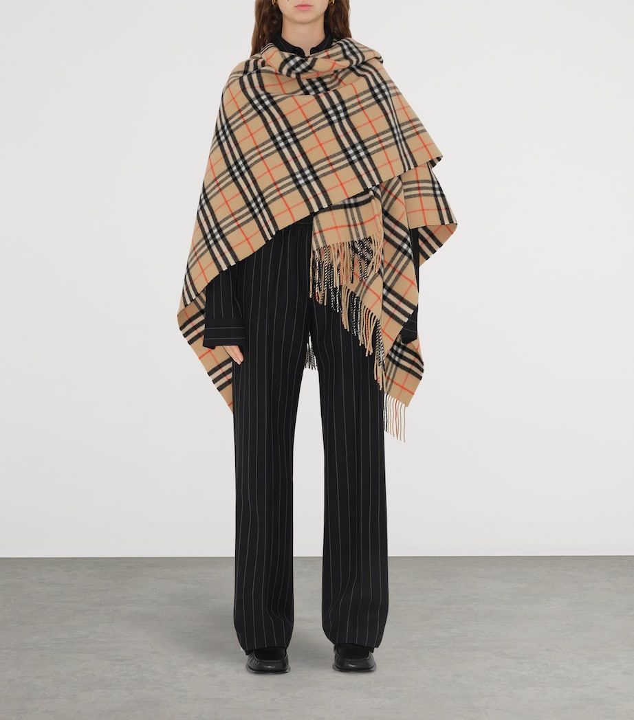 Wool-Cashmere Check Cape SAND Image 2