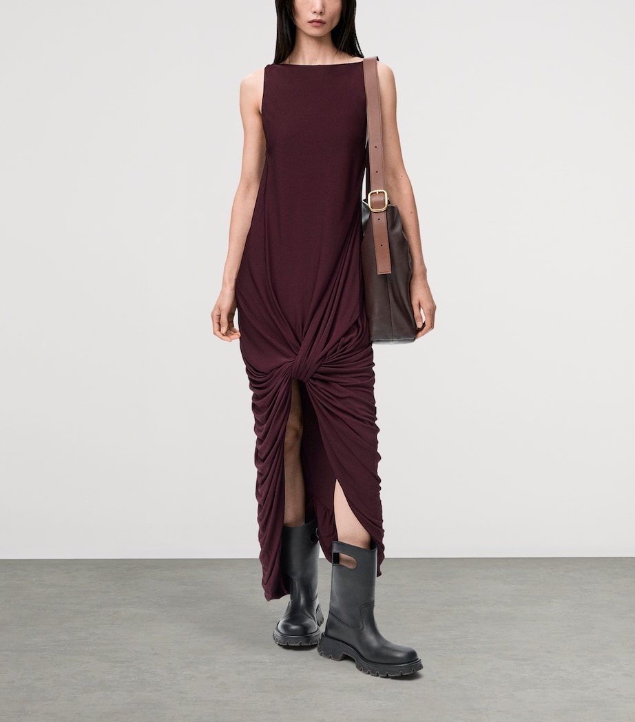 Knot-Front Draped Maxi Dress BURGUNDY Image 2