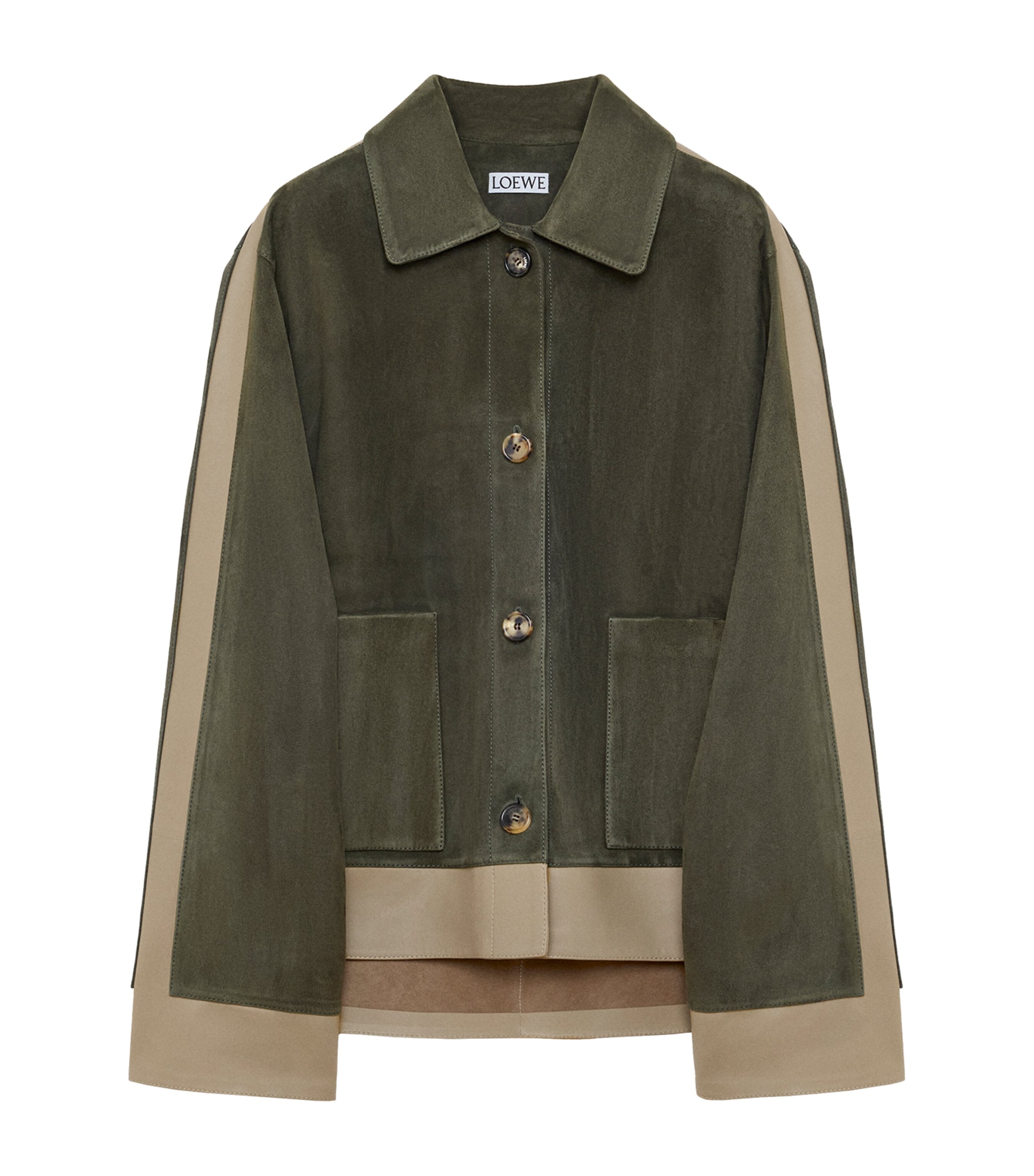 LOEWE Womens Suede and Leather Panelled Jacket Khaki Green Image 1