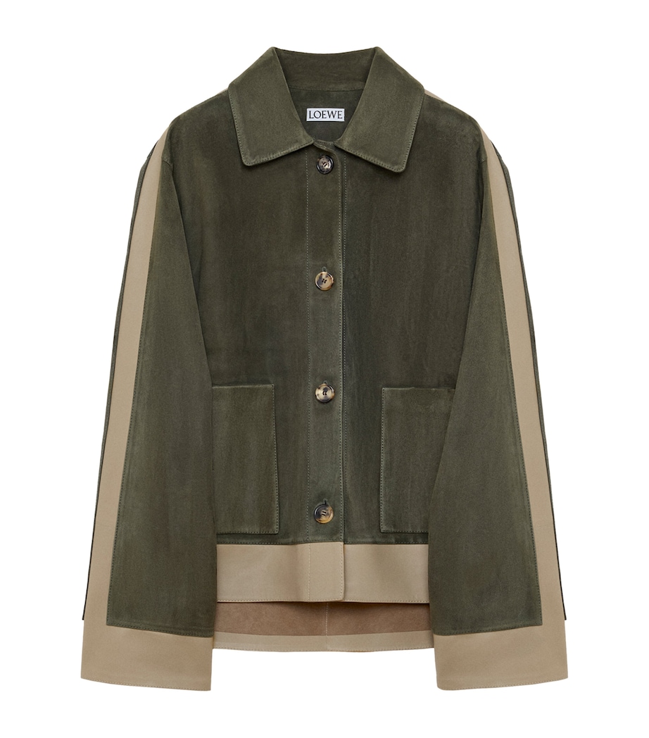 LOEWE Womens Suede and Leather Panelled Jacket Khaki Green Image 1