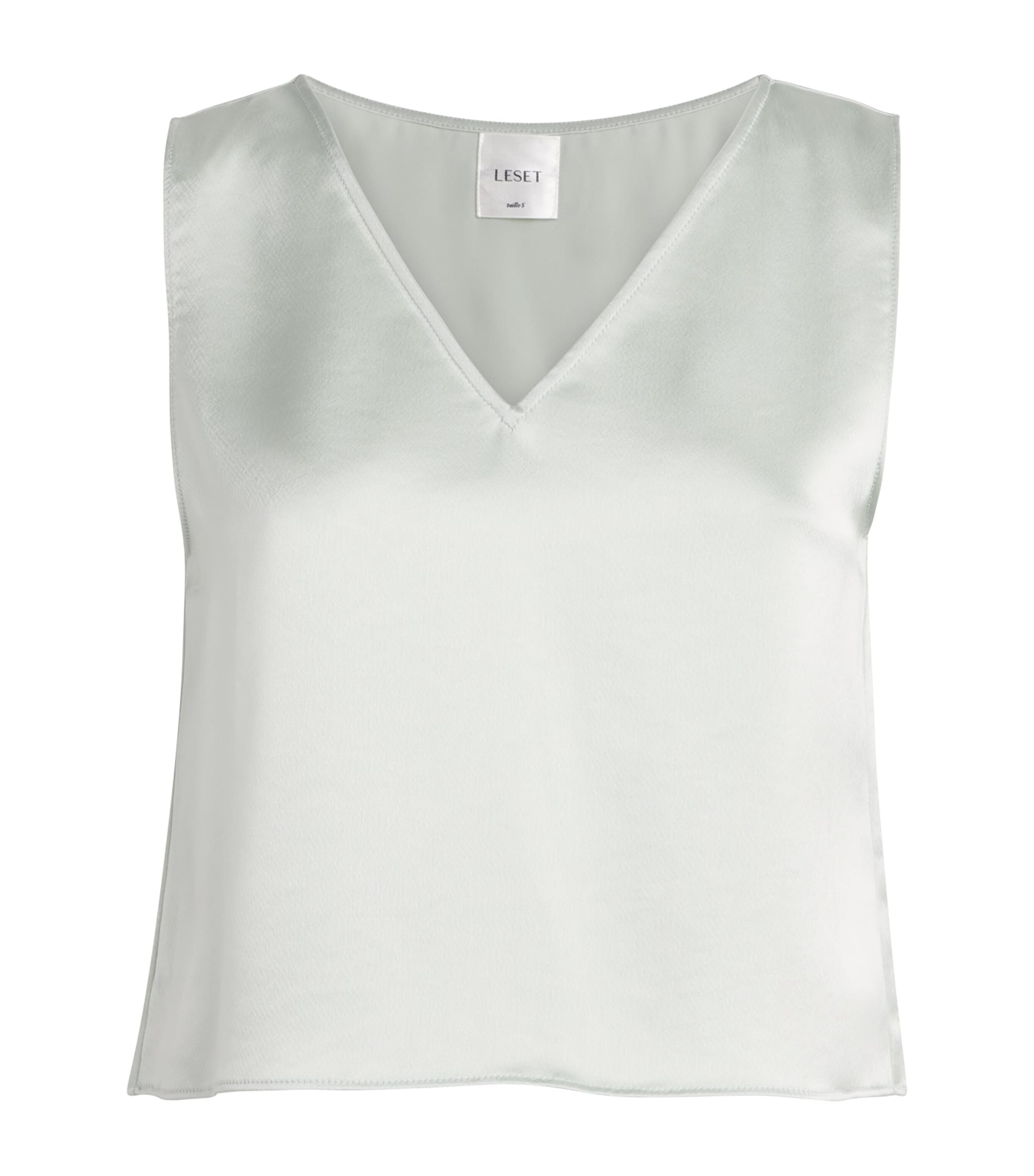 LESET Womens Satin V-Neck Barb Top Watercress Image 1