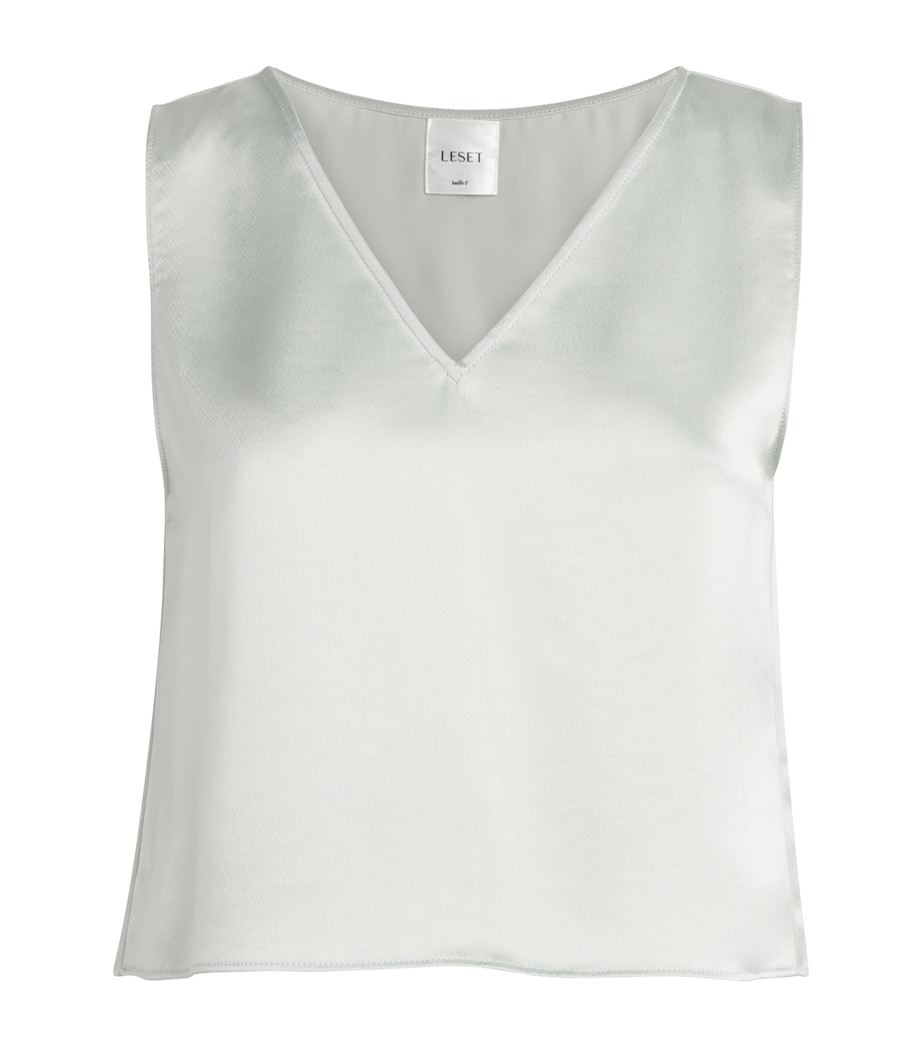 LESET Womens Satin V-Neck Barb Top Watercress Image 1