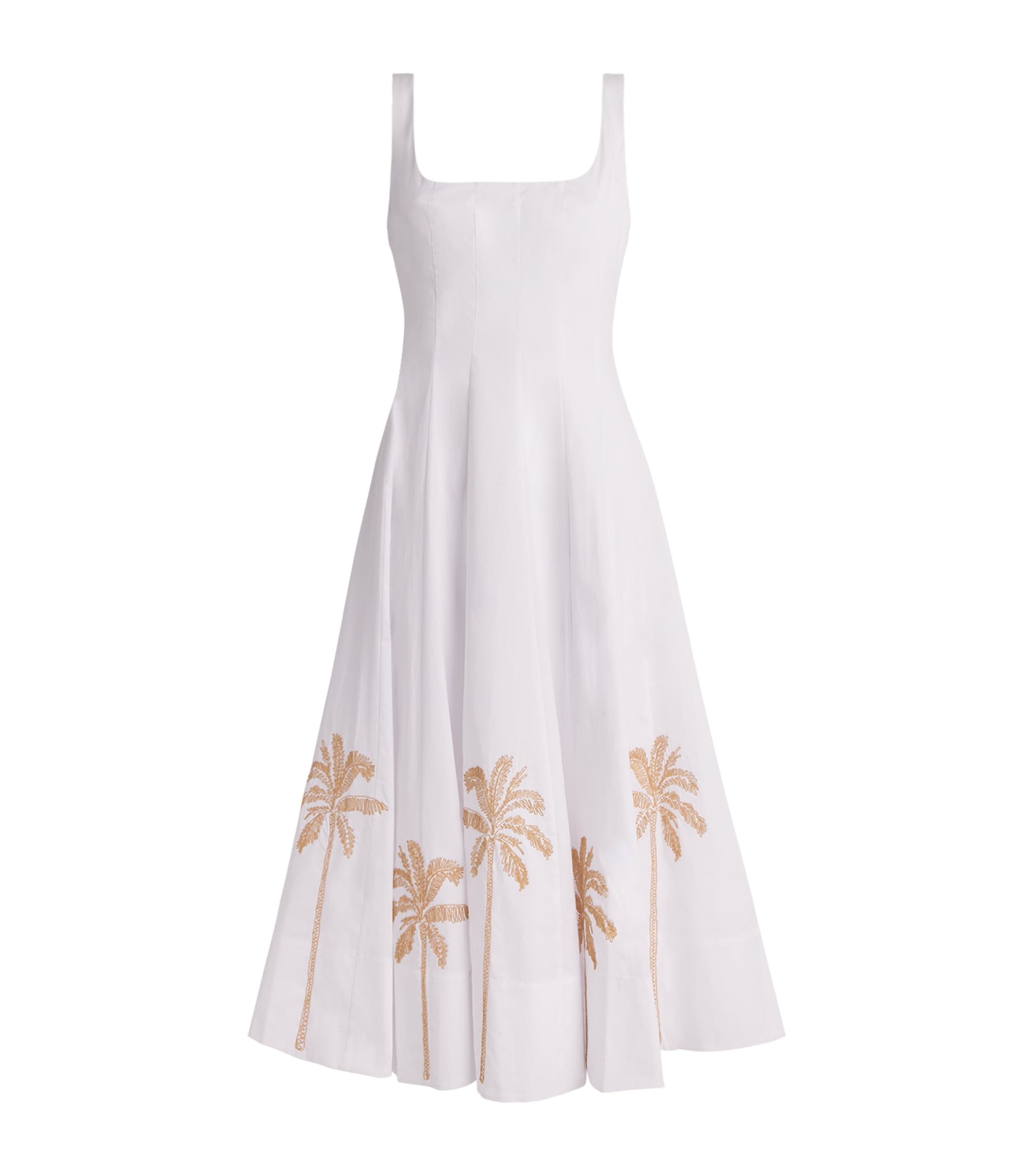 STAUD Womens Embroidered Wells Midi Dress Whtf White Embroidry Image 1