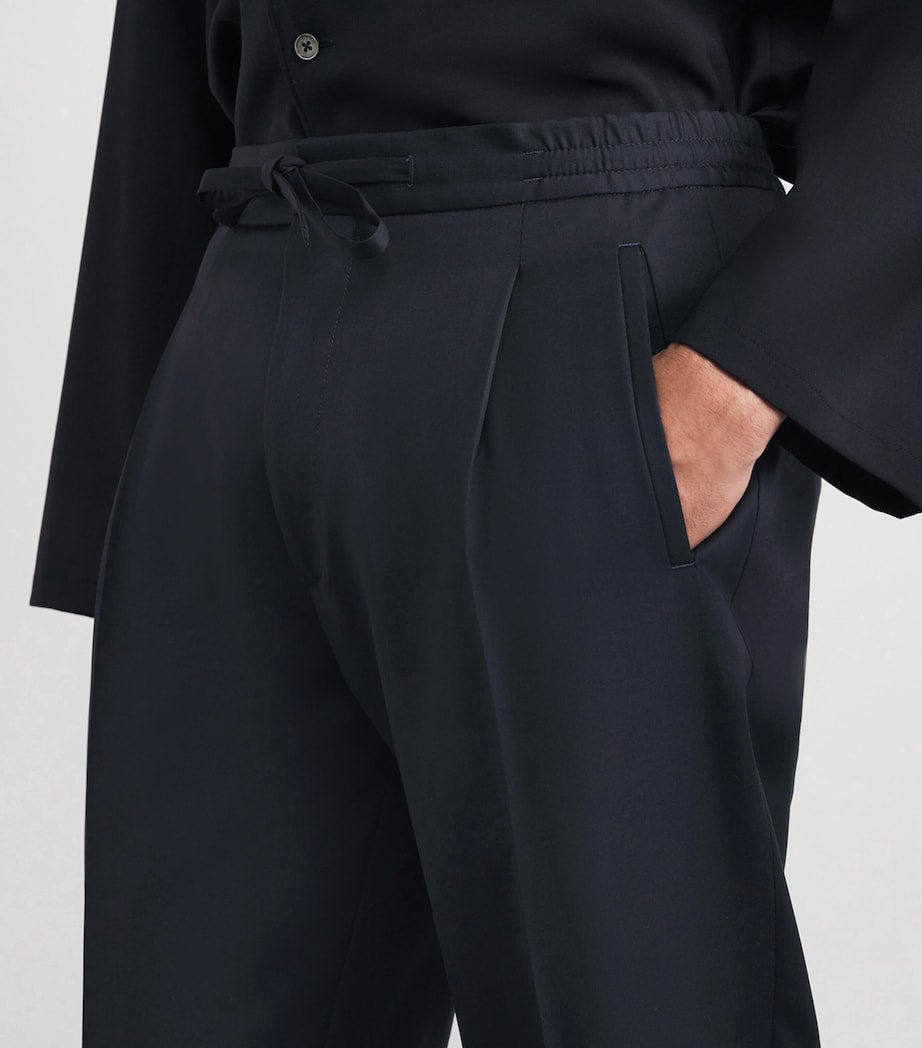 Lardini Mens Wool Drawstring Straight Trousers Navy Image 3