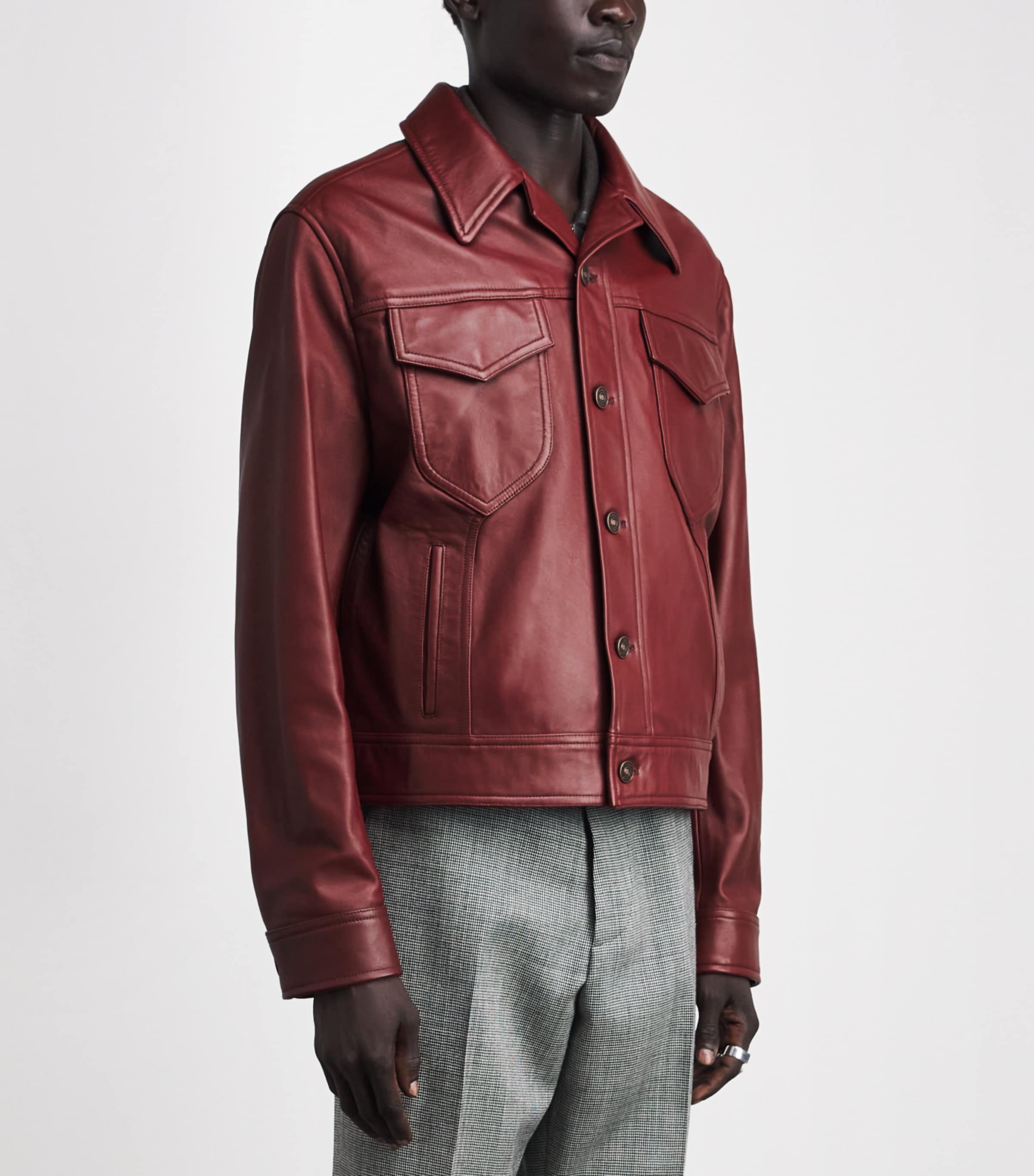 AMIRI Mens Vintage-Cut Leather Jacket Brick Image 4