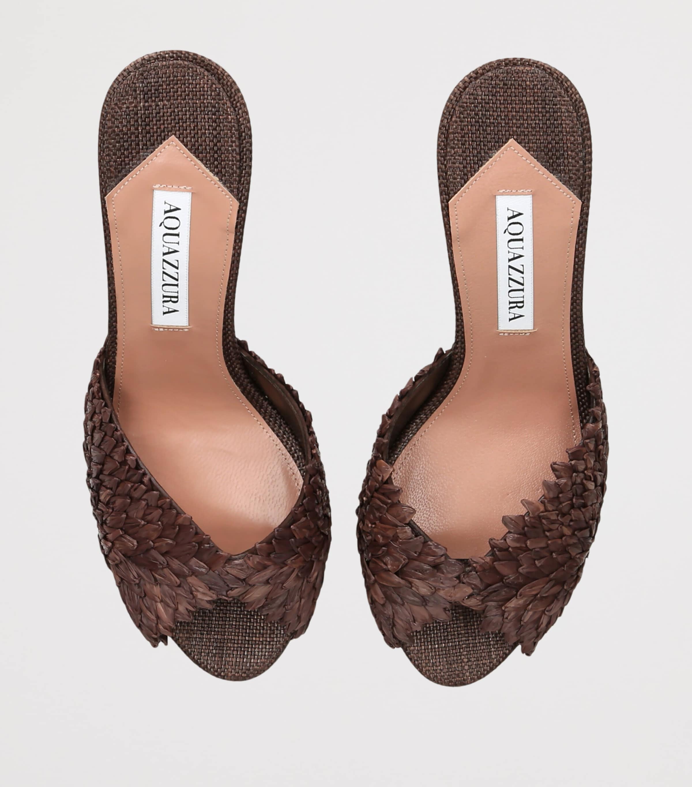 Aquazzura Raffia Rio Flirt Heeled Mules 75 Brown Image 2