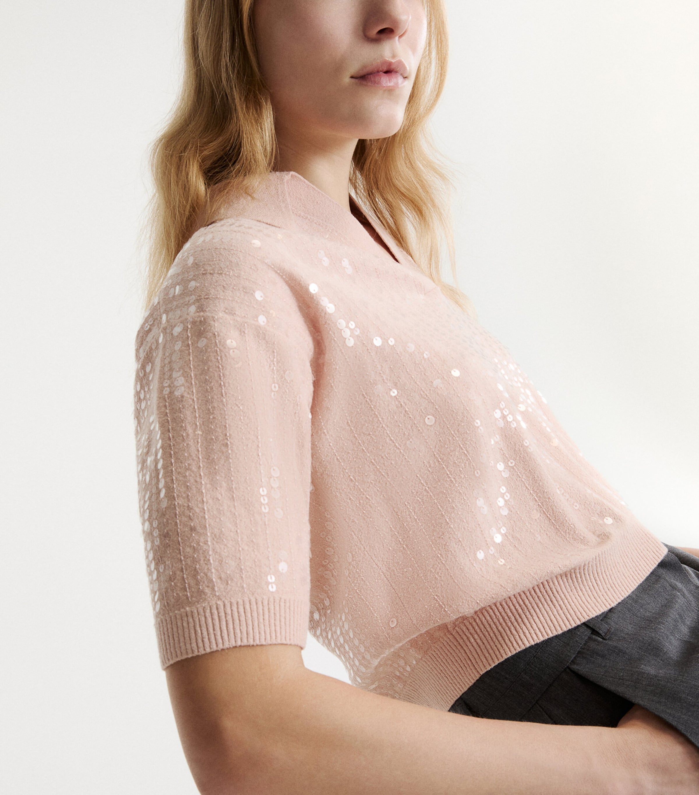 Marella Womens Sequinned Polo Sweater Powder Image 4