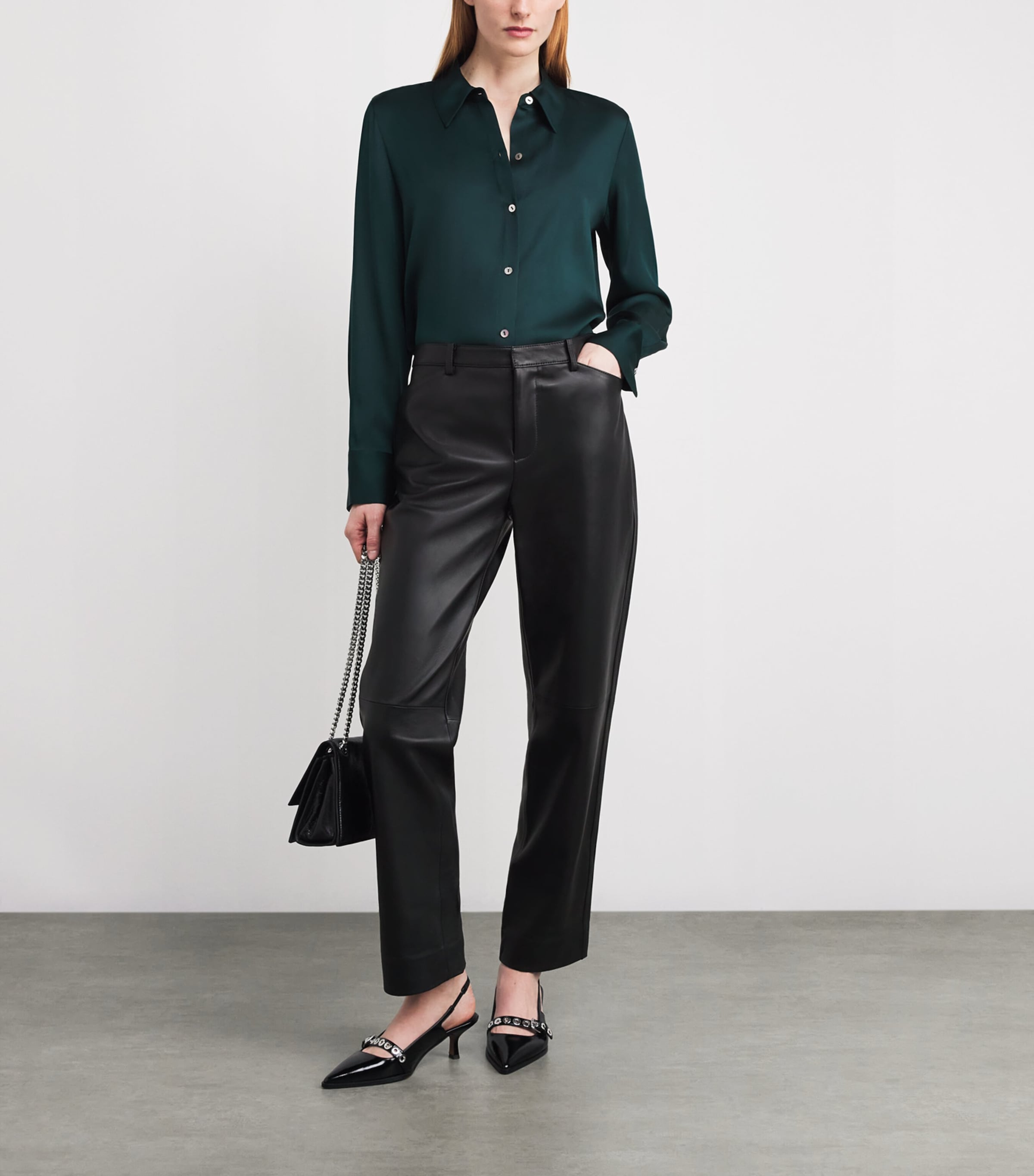 Leather Straight-Leg Trousers 001BLK Image 2
