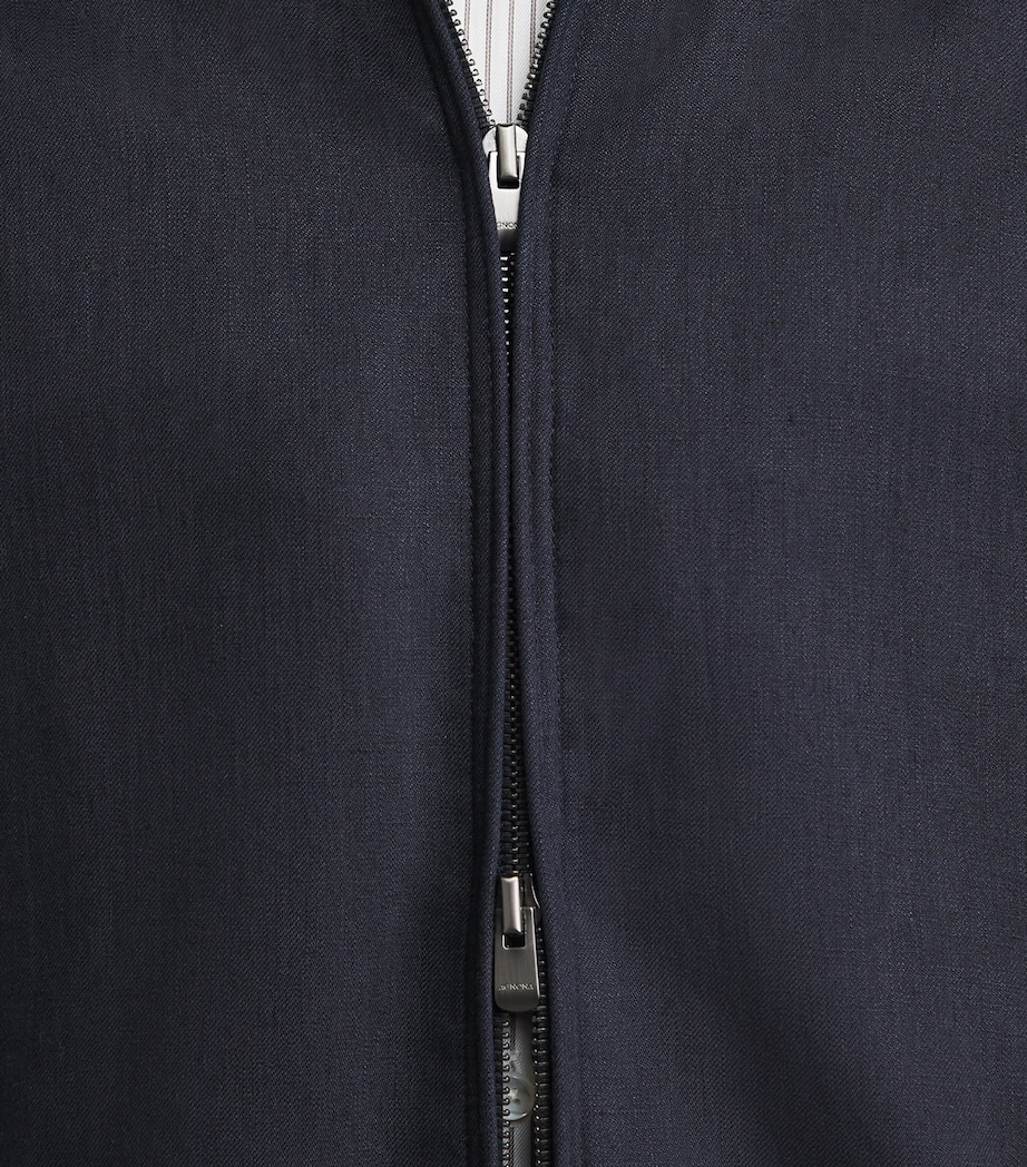 Agnona Mens Linen Bomber Jacket Dark Blue Navy Image 3