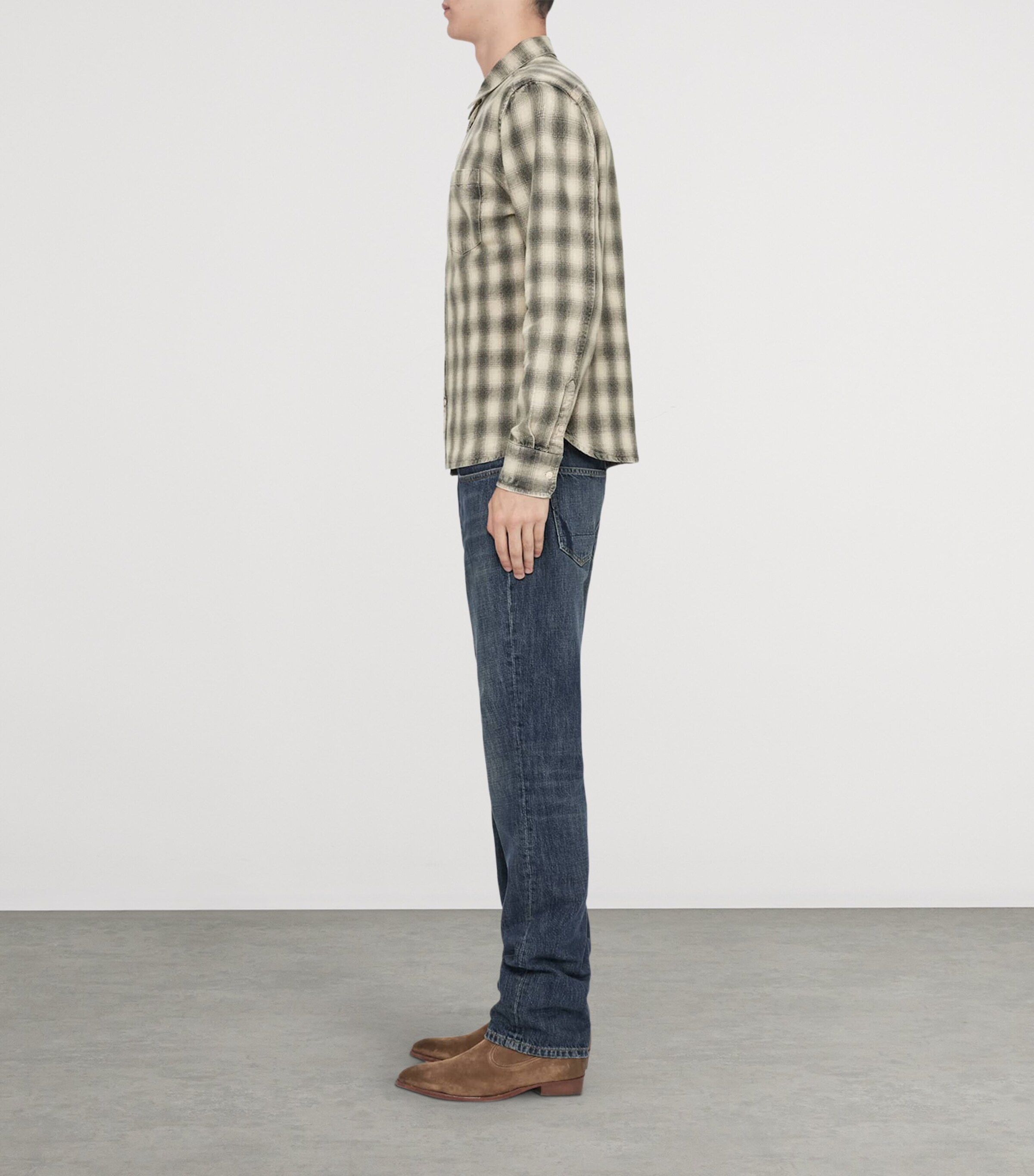 AllSaints Mens Bower Check Shirt Cloud Grey Image 8