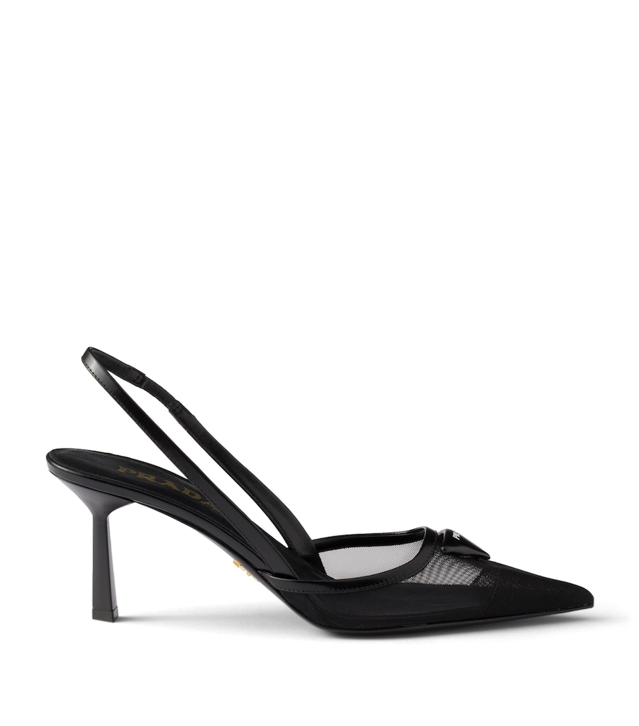 Prada Mesh Triangle Slingback Pumps 75 Black Image 1