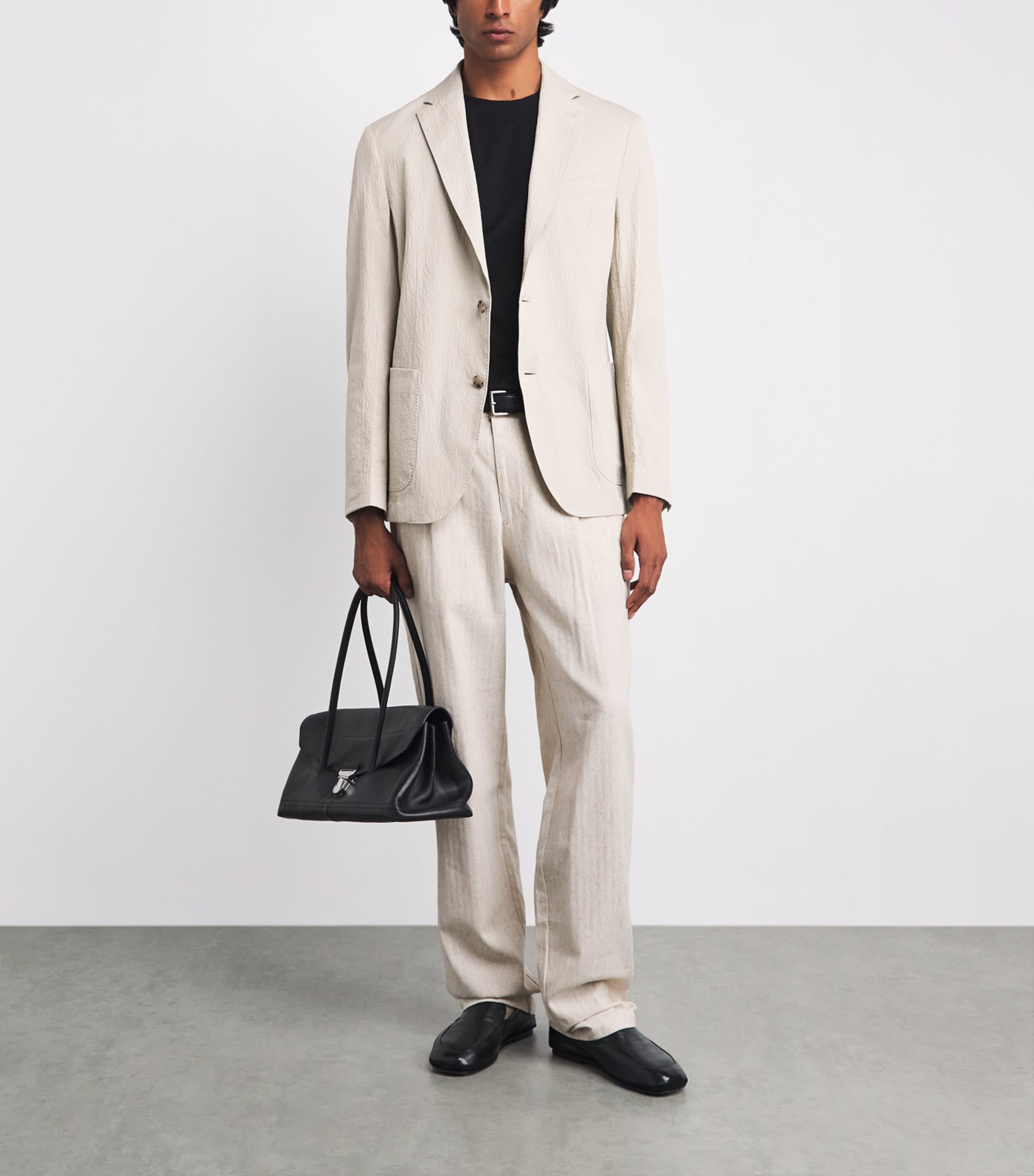 BOSS Mens Seersucker Hanry Blazer Open Beige Image 2