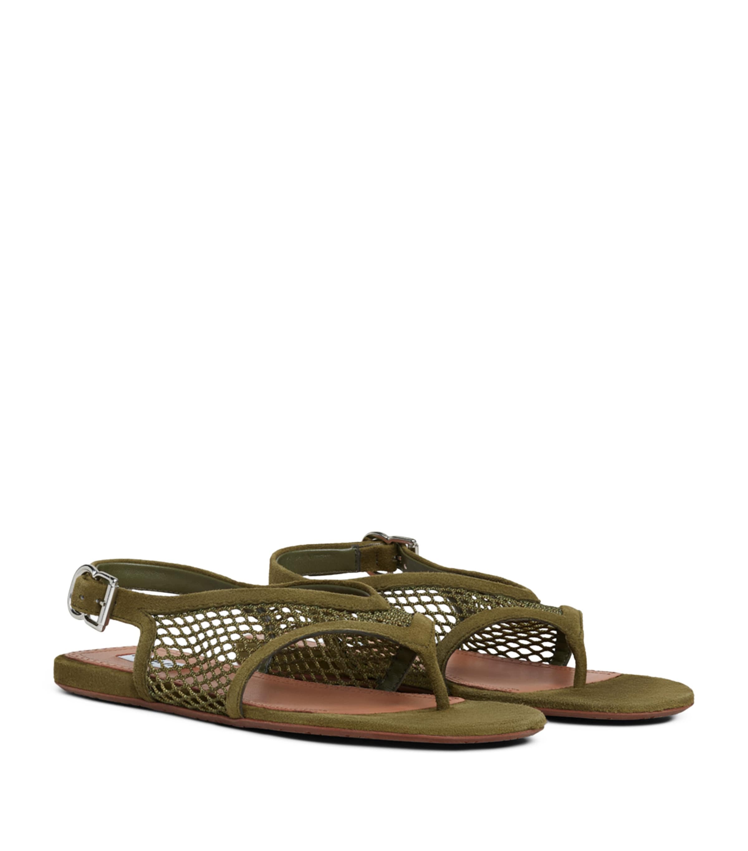 Alaïa Suede Mesh Thong Sandals Kaki Image 3