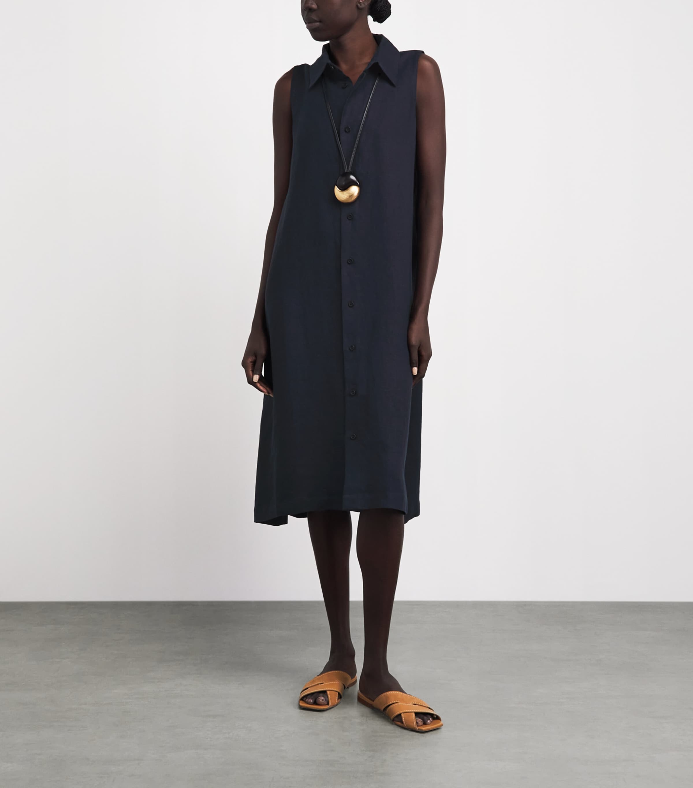 eskandar linen dress Eskandar Heavyweight Delave Linen Angle-To-Front Side Seam Scoop Neck T-Shirt Dress, Petrol, Women's, 1, Shirtdresses Button-Down Shirt Dresses