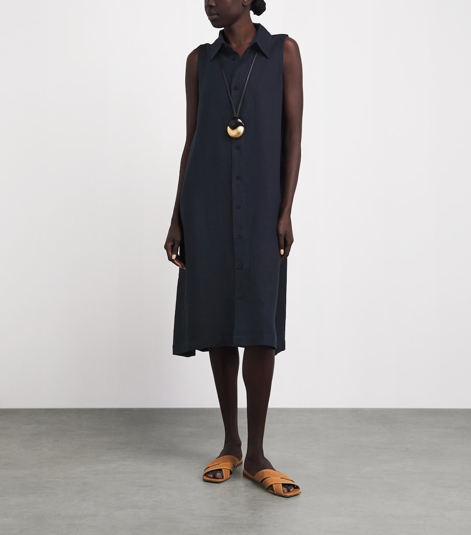 eskandar linen dress Eskandar Heavyweight Delave Linen Angle-To-Front Side Seam Scoop Neck T-Shirt Dress, Petrol, Women's, 1, Shirtdresses Button-Down Shirt Dresses