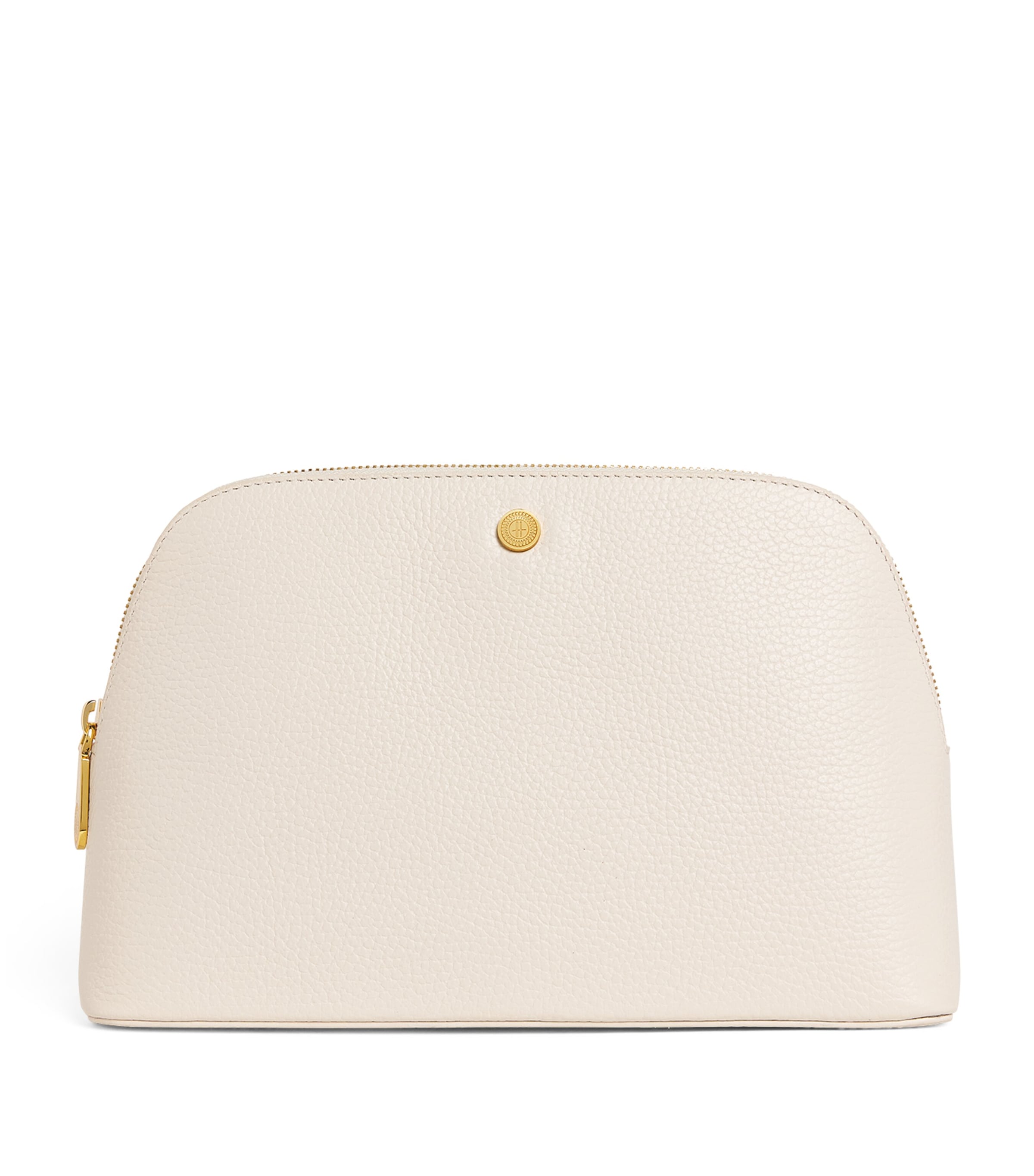 Shop Harrods Large Pebbled Leather Cosmetics Bag In Beige