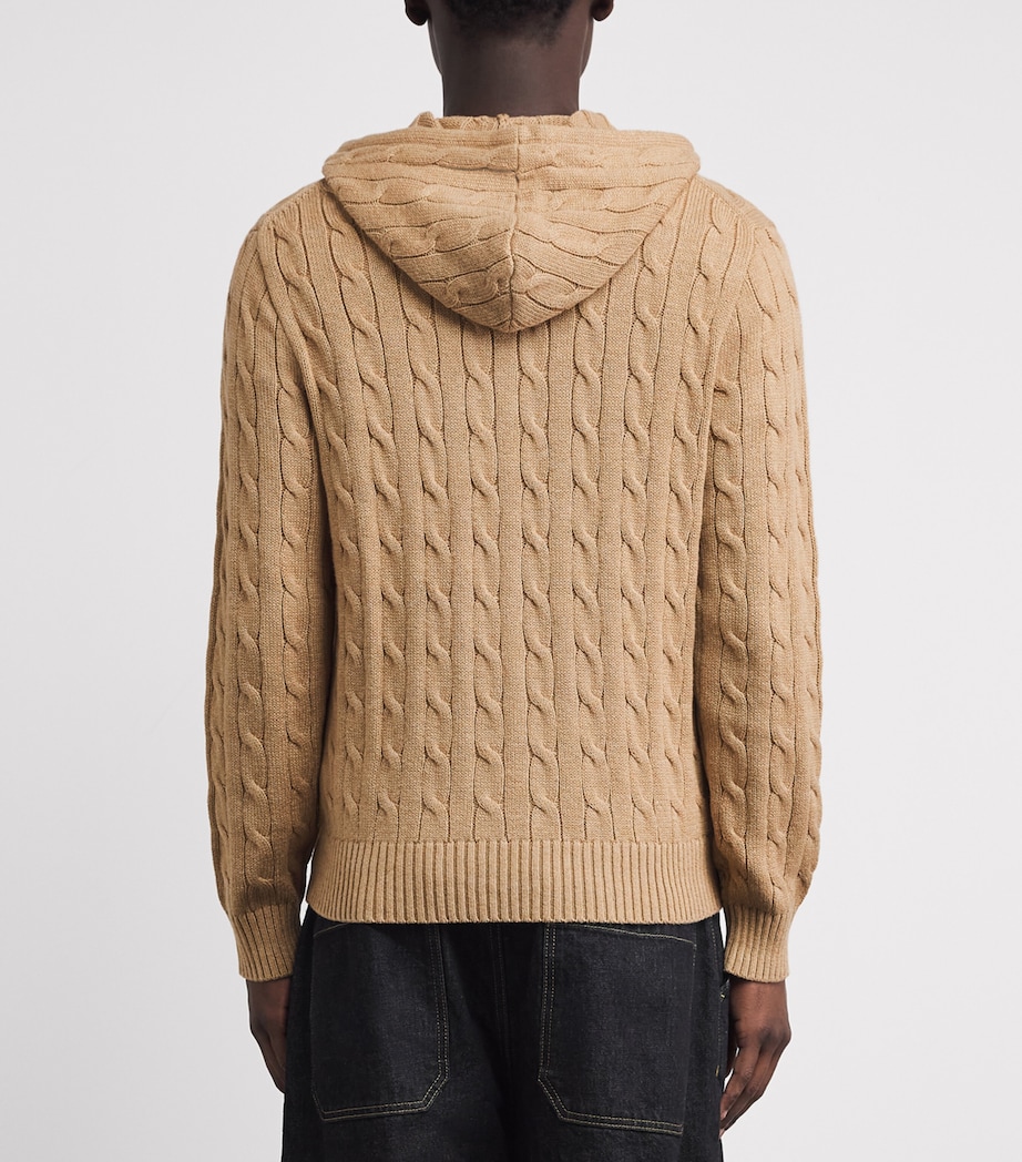 Polo Ralph Lauren Mens Cotton Cable-Knit Zip-Up Hoodie Camel Melange Image 5