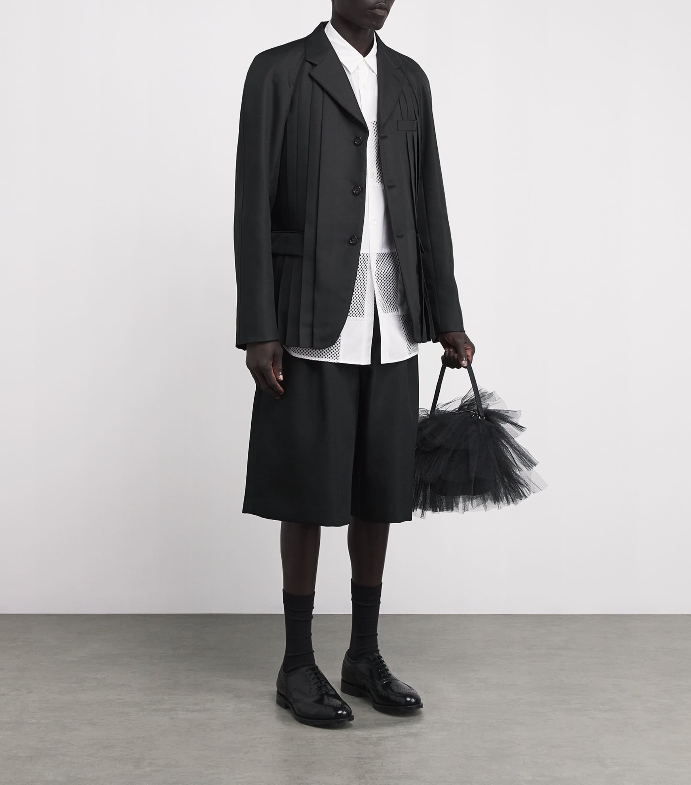 Comme Des Garçons Homme Plus Black Gabardine Pleated Blazer