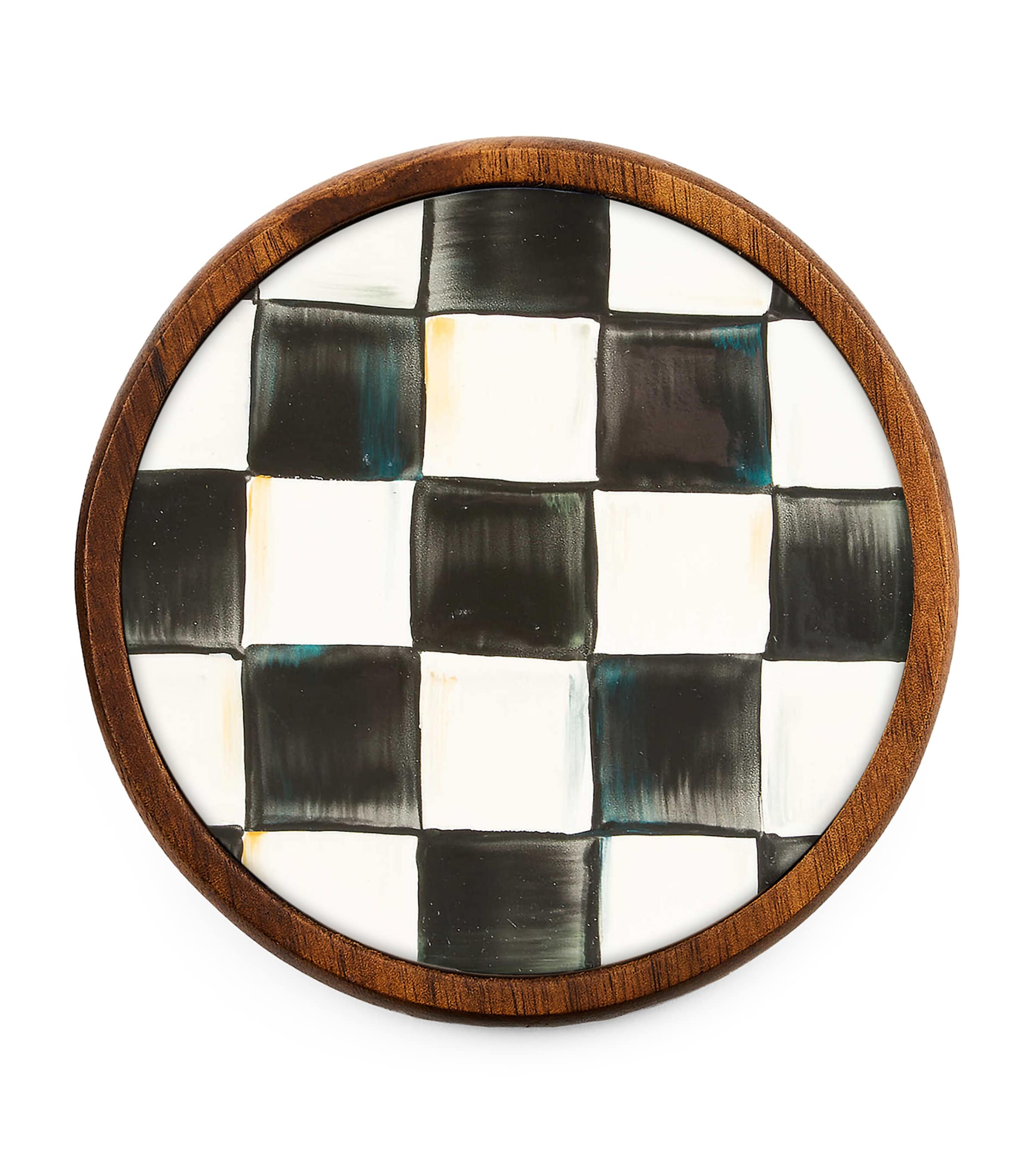 Shop Mackenzie-childs Set Of 4 Wood Courtly Check Coasters In Black