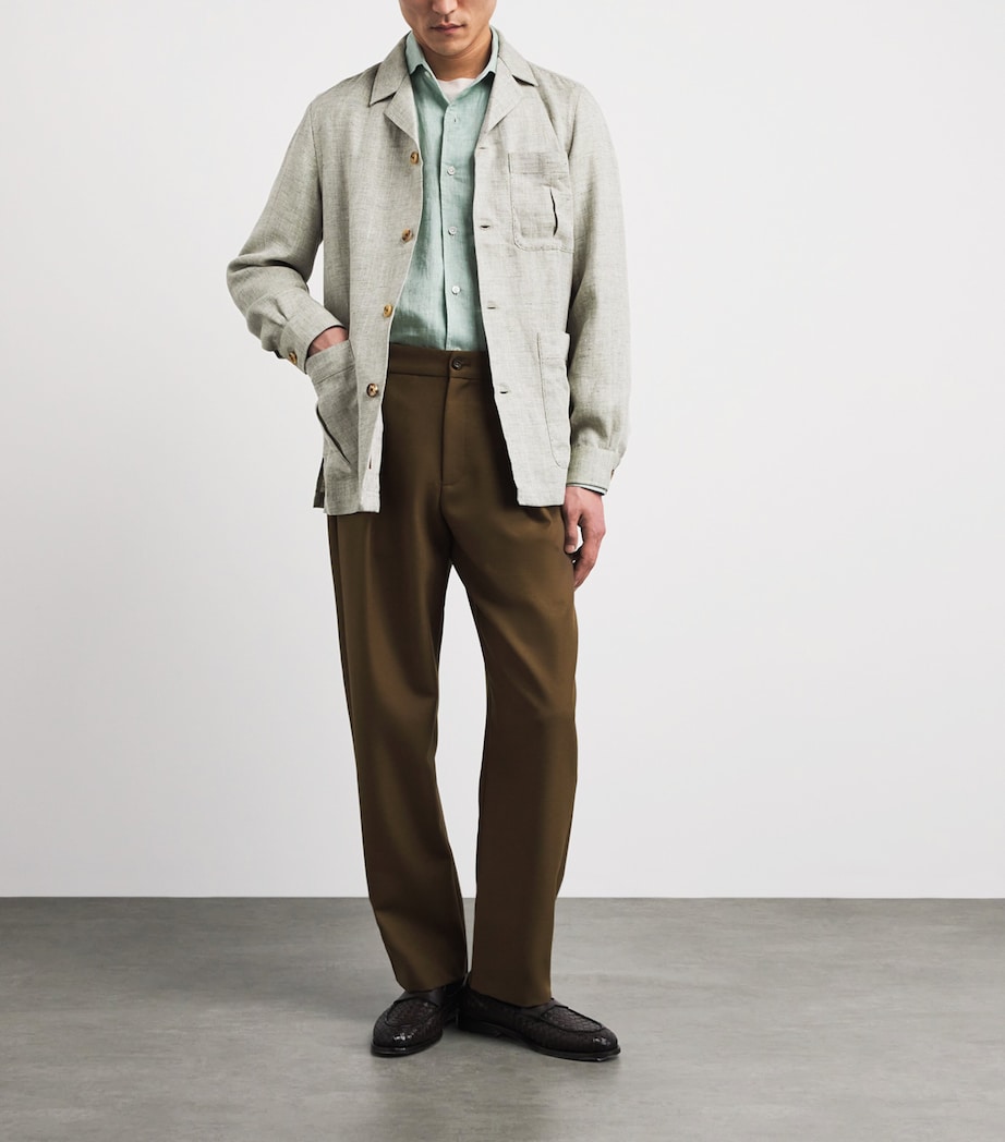 100HANDS Mens Linen-Wool Herringbone Overshirt Spring Green Image 2