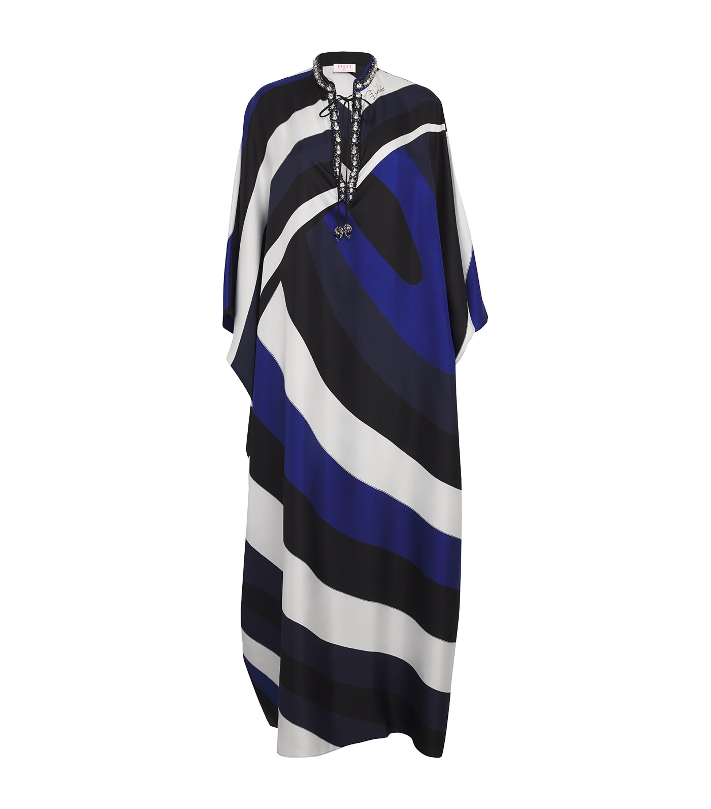 Pucci Iride Embellished Silk Twill Kaftan In Blue
