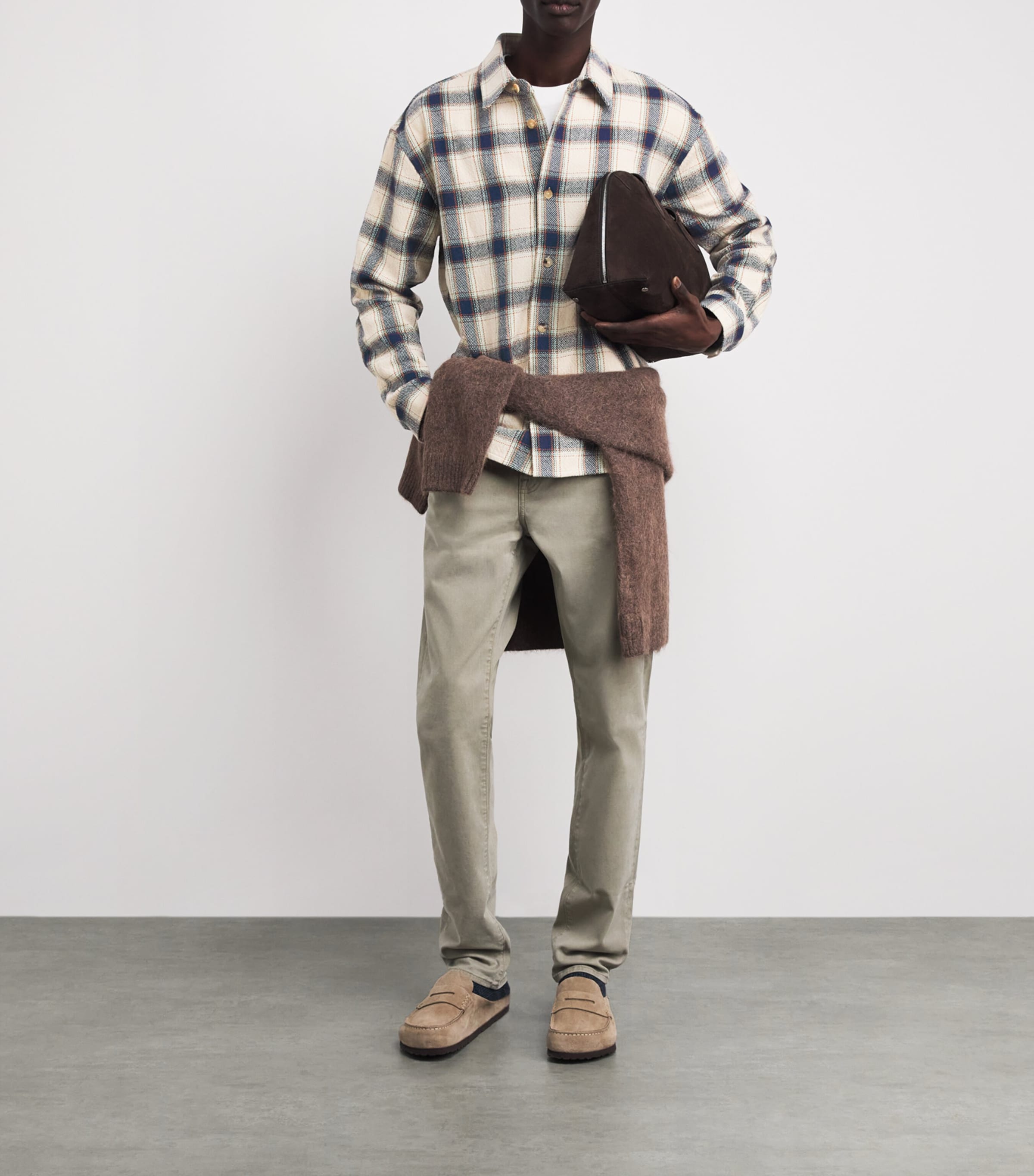 FRAME Mens Cotton-Blend Check Overshirt Cream/navy Plaid Image 2