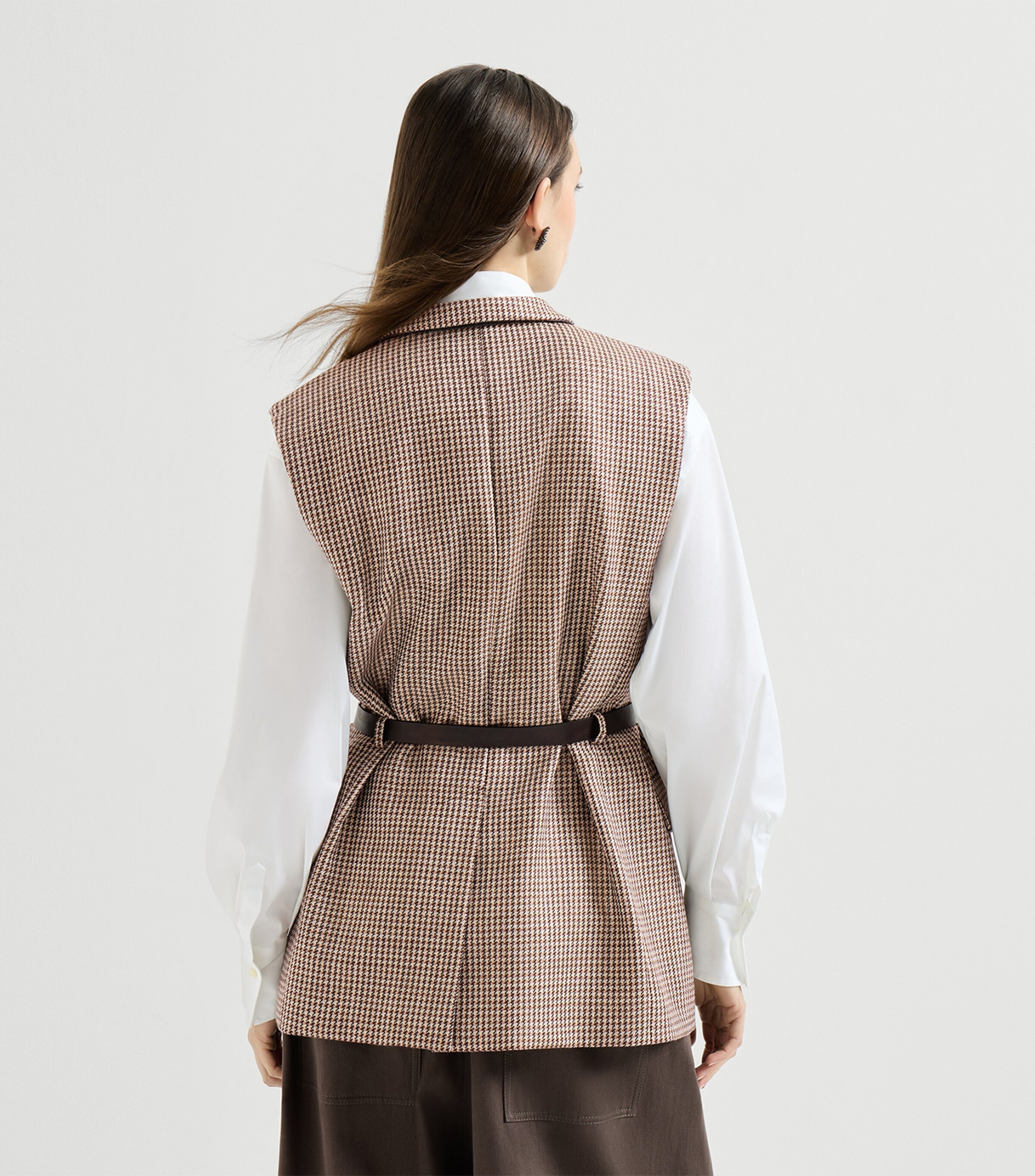 Brunello Cucinelli Womens Wool-Blend Houndstooth Sleeveless Blazer Beige+black Image 5