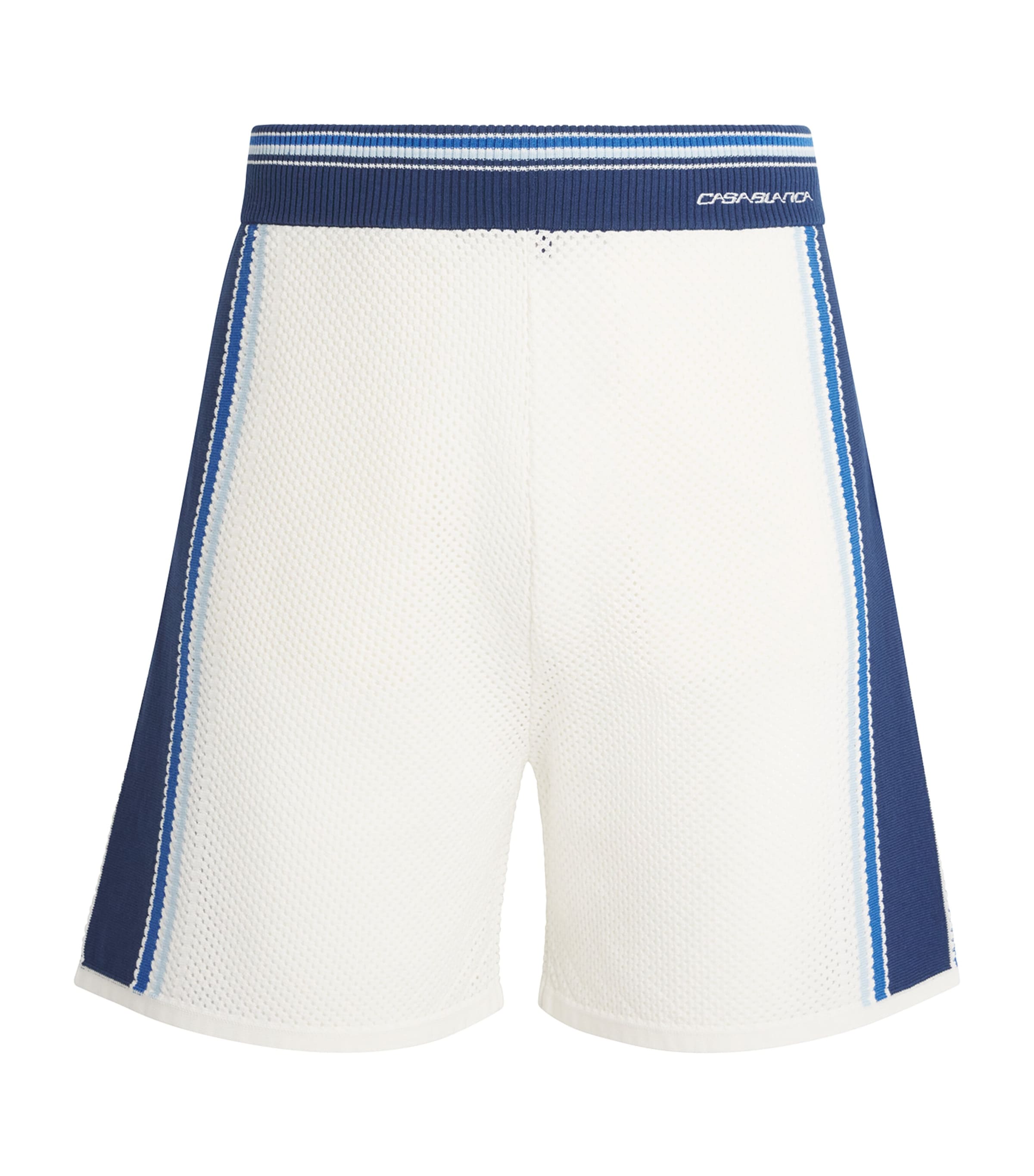 Casablanca Mens Mesh Stripe Sweat Shorts White / Blue Image 1